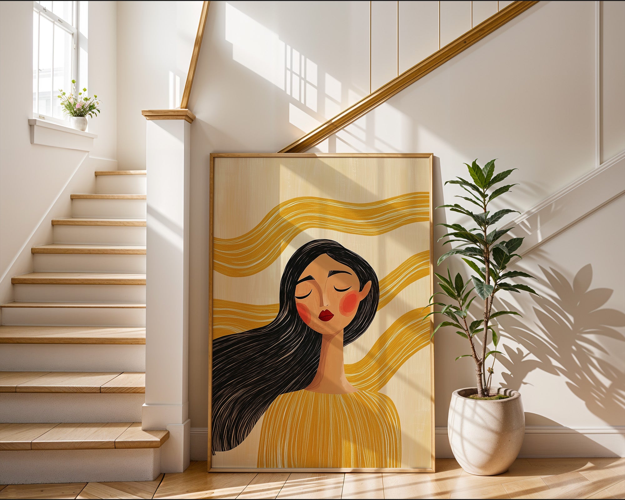 Golden Calm Portrait With Flowing Lines