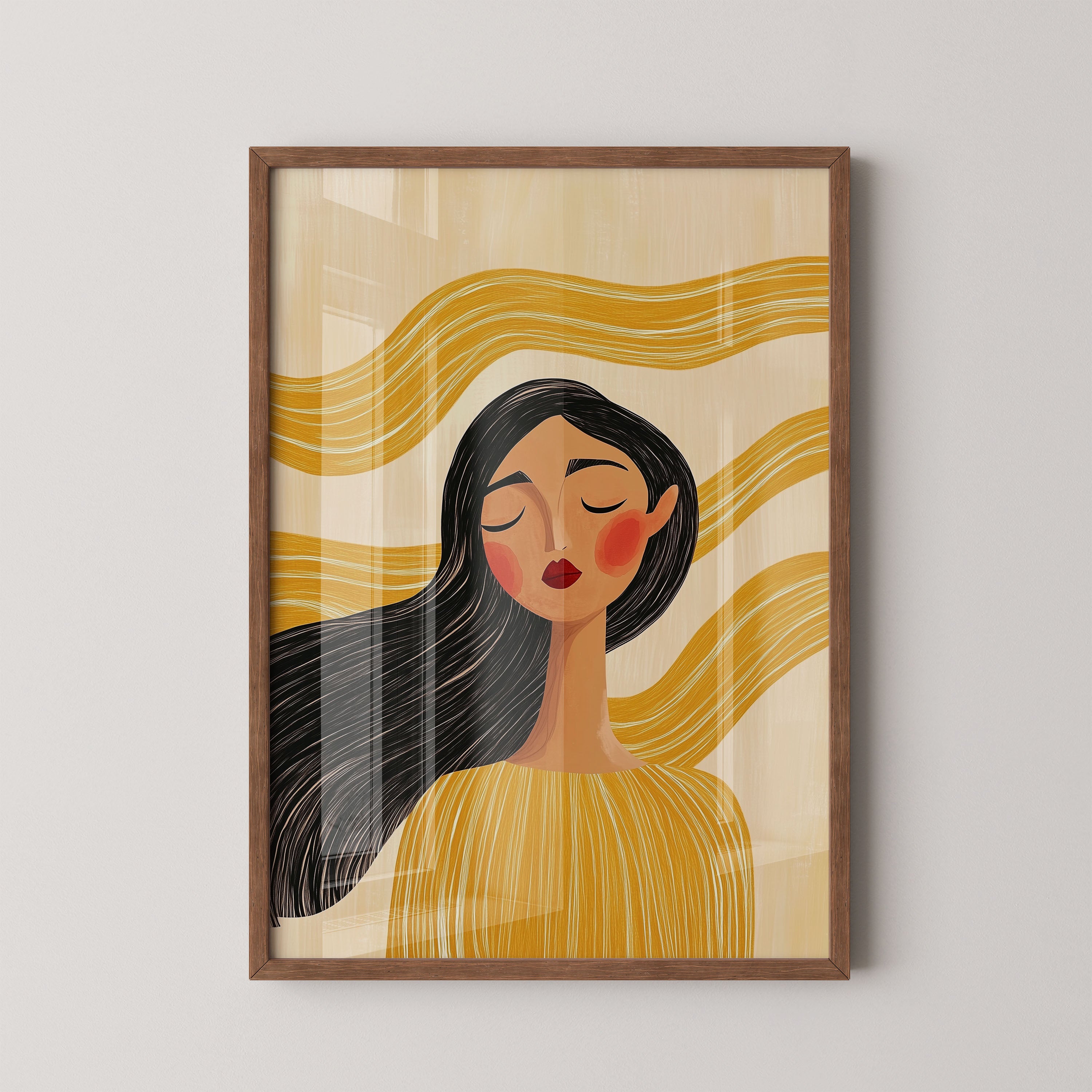 Golden Calm Portrait With Flowing Lines