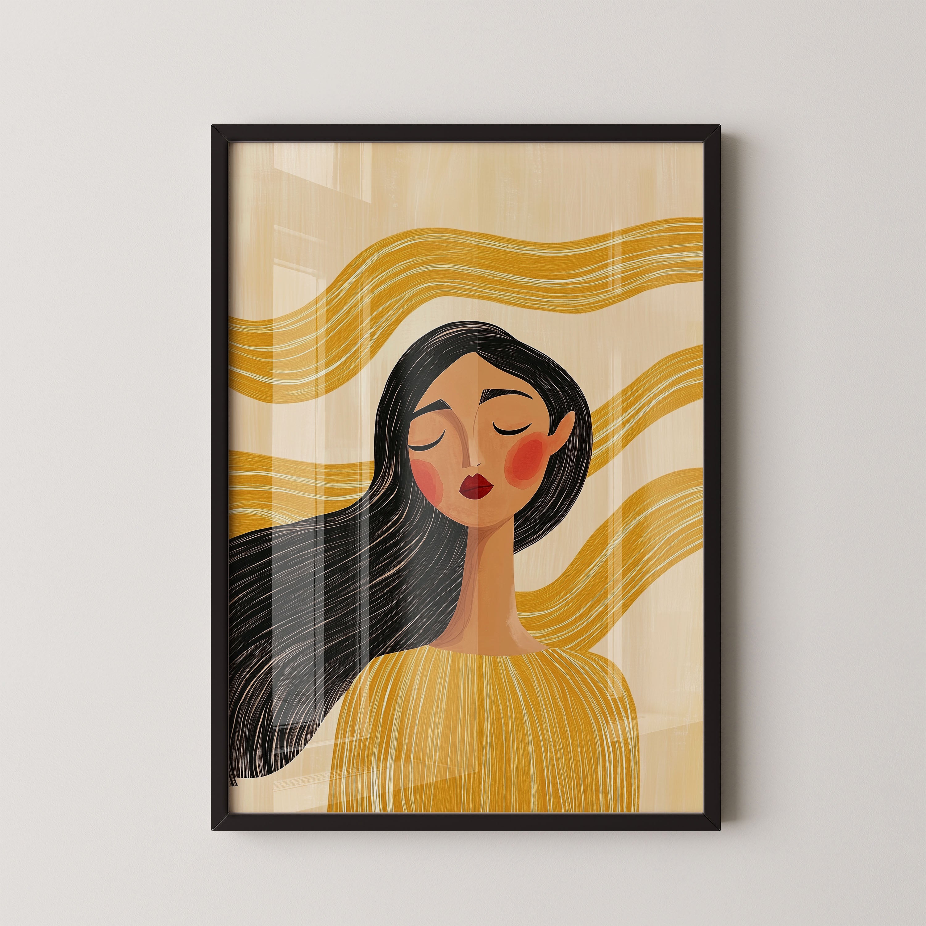 Golden Calm Portrait With Flowing Lines
