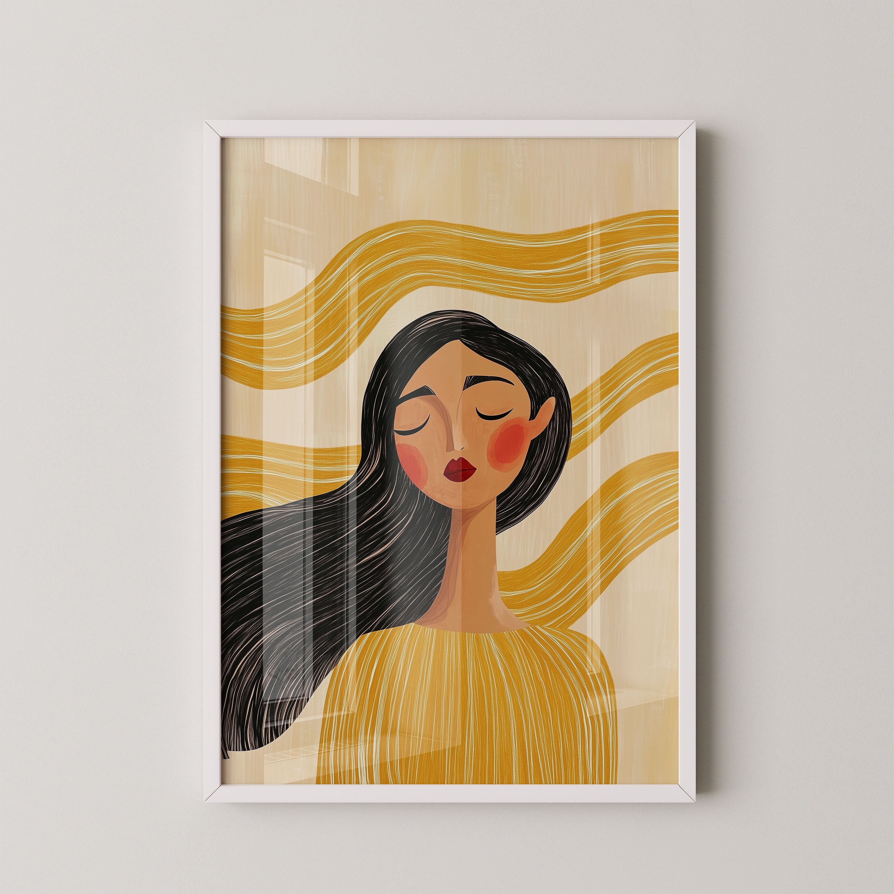 Golden Calm Portrait With Flowing Lines