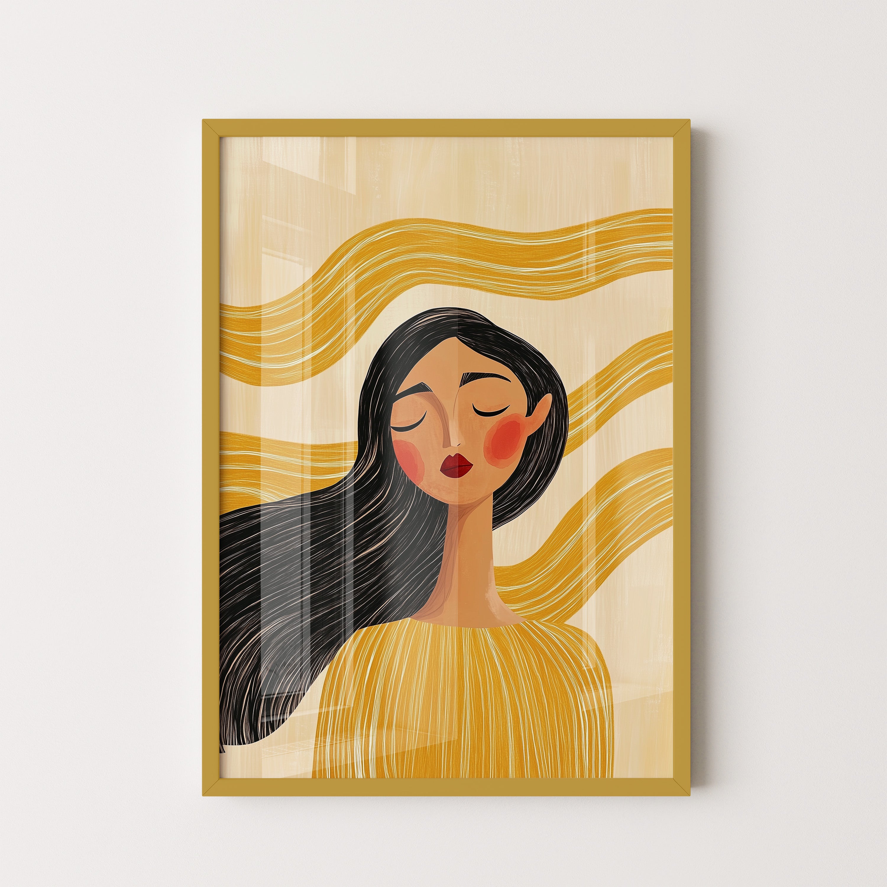 Golden Calm Portrait With Flowing Lines