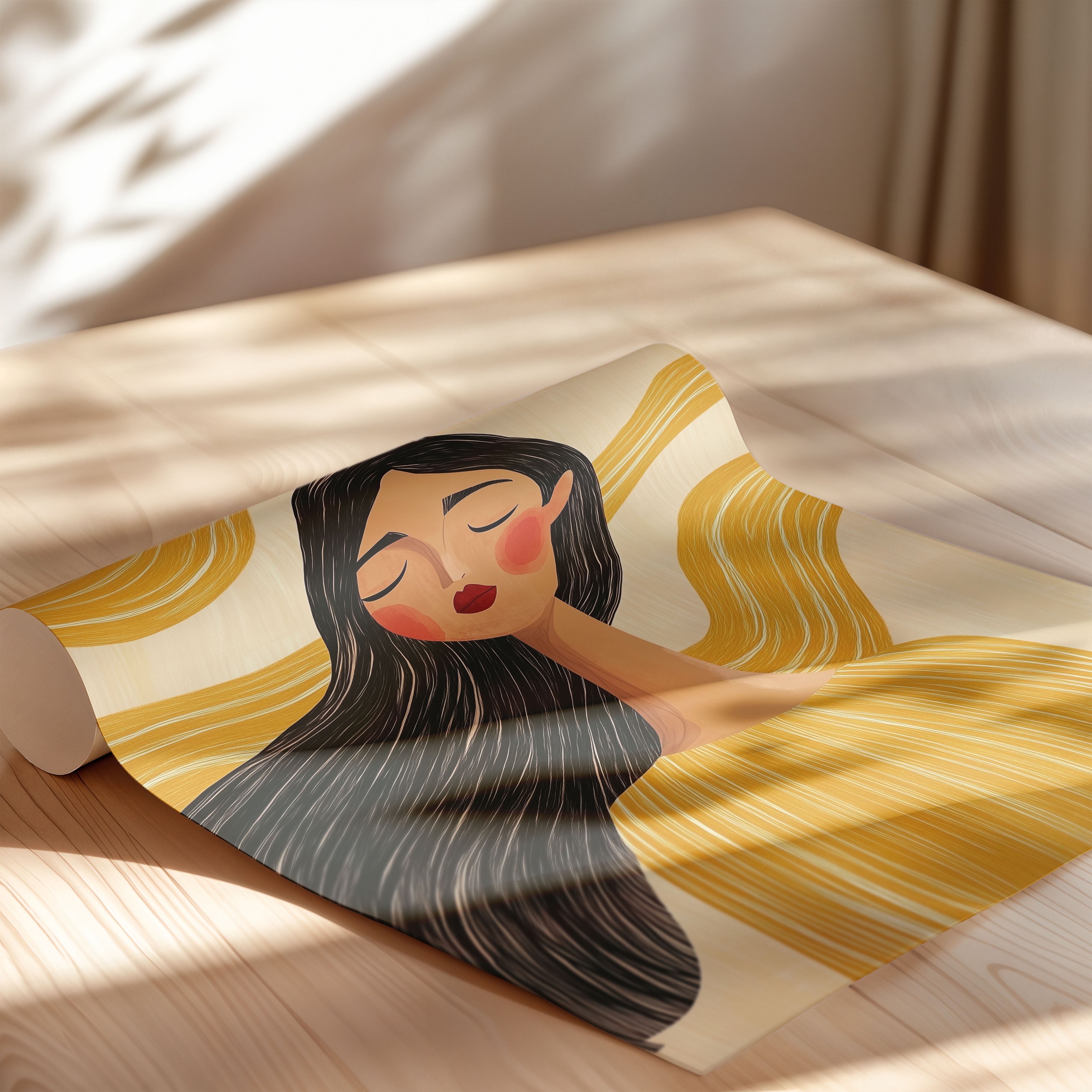 Golden Calm Portrait With Flowing Lines