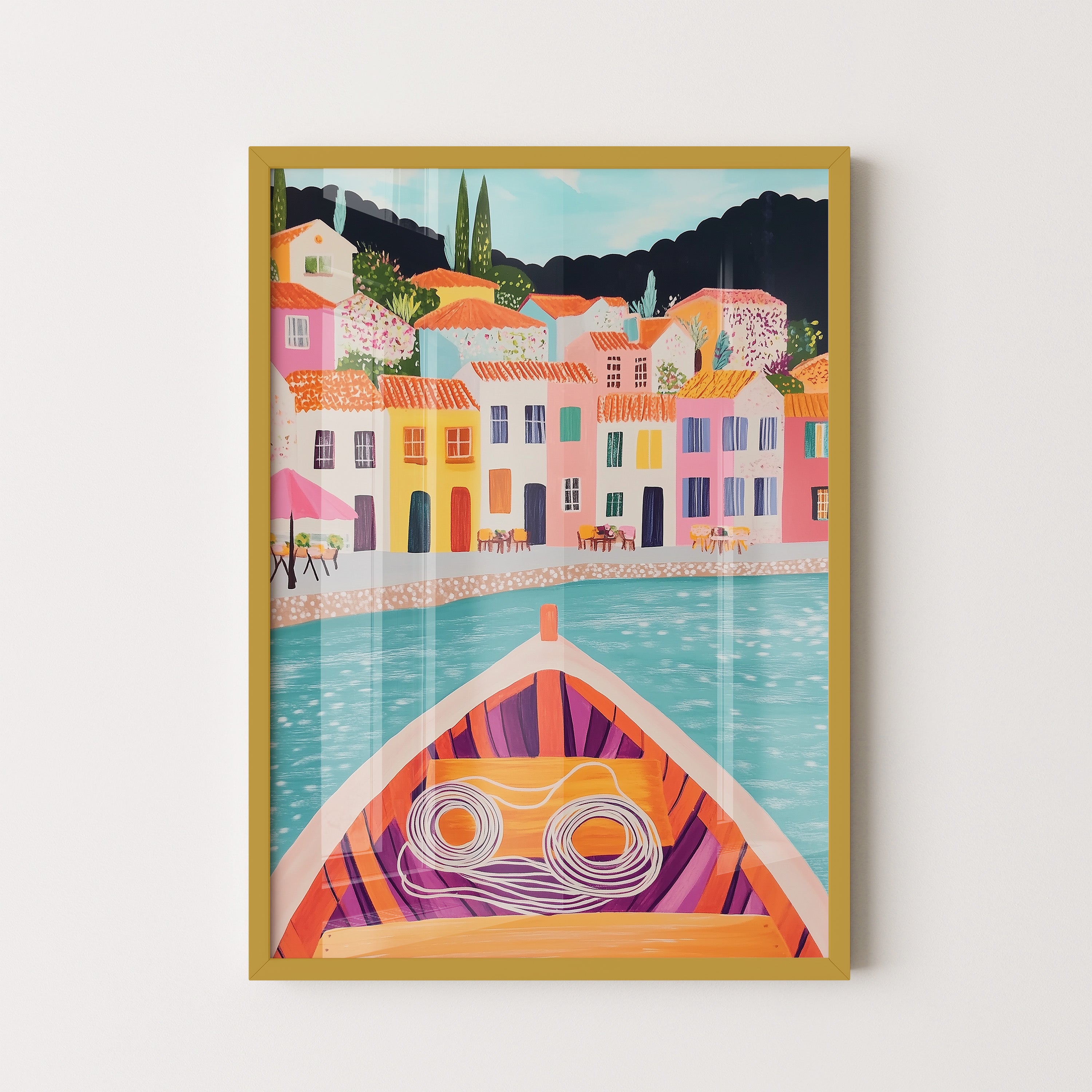 Boat View Of Mediterranean Coastal Village