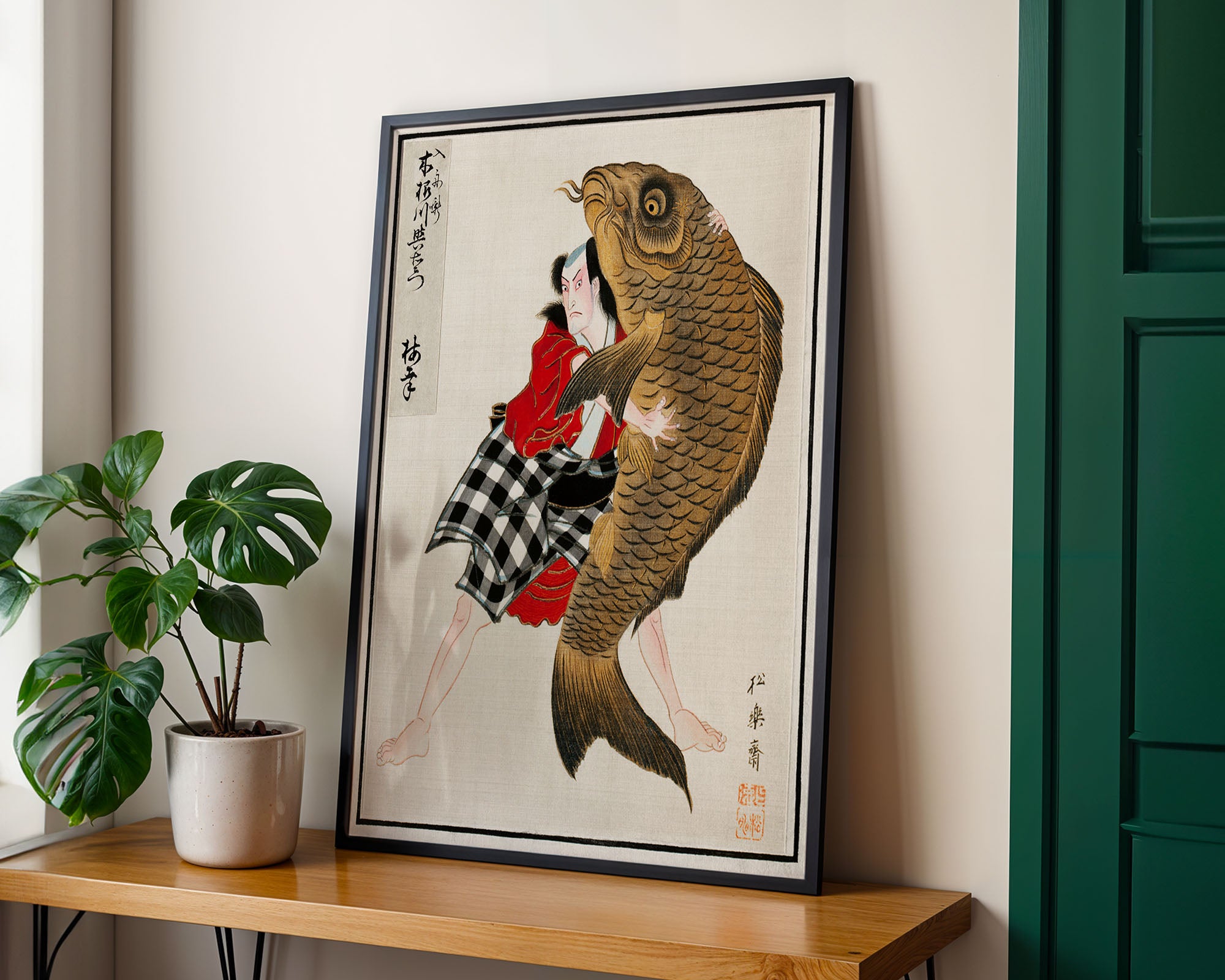 Japanese Ukiyo-e Fisherman With Giant Carp Print
