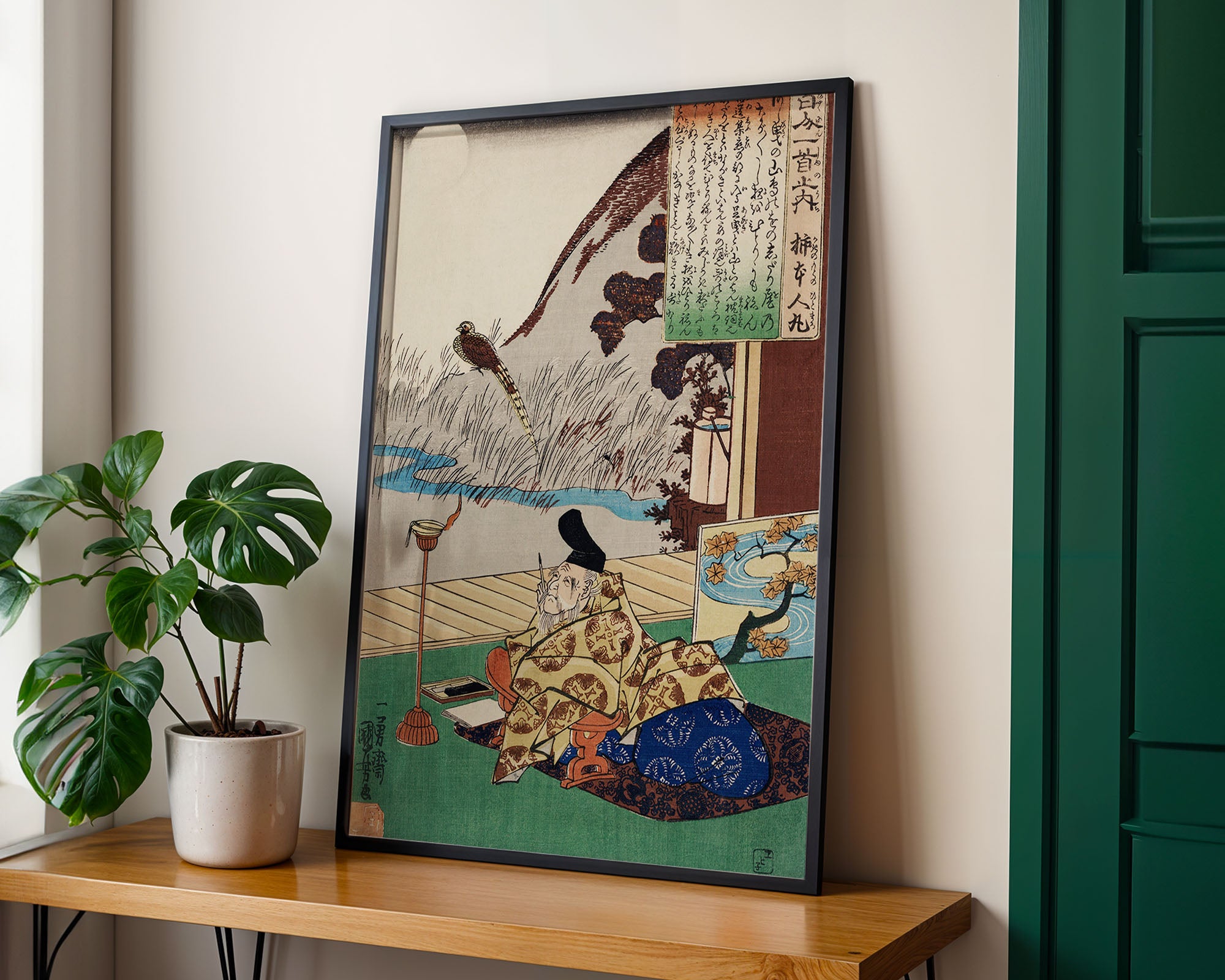 Japanese Court Poetry Scene Art Print – Traditional Ukiyo-e Interior Scene