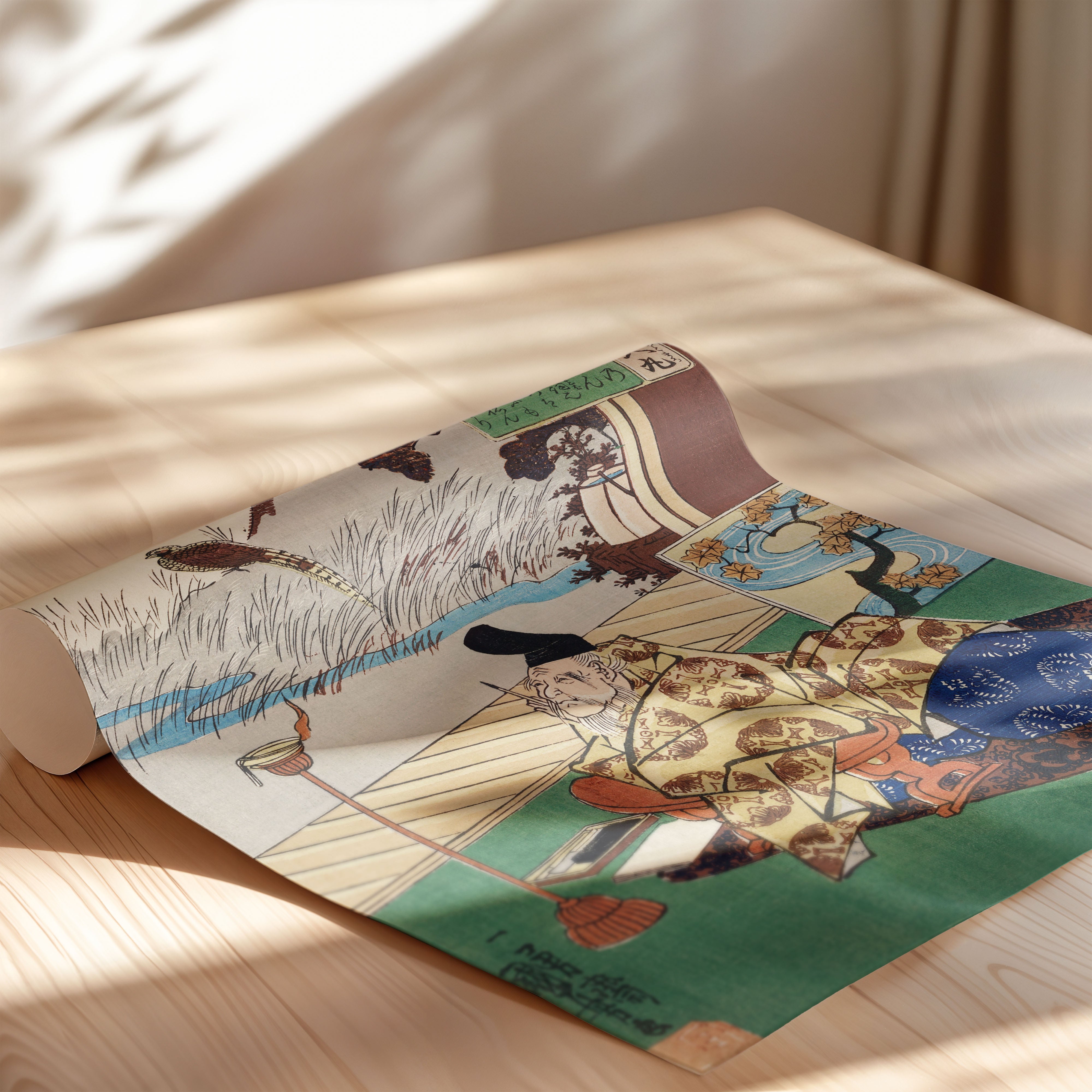 Japanese Court Poetry Scene Art Print – Traditional Ukiyo-e Interior Scene