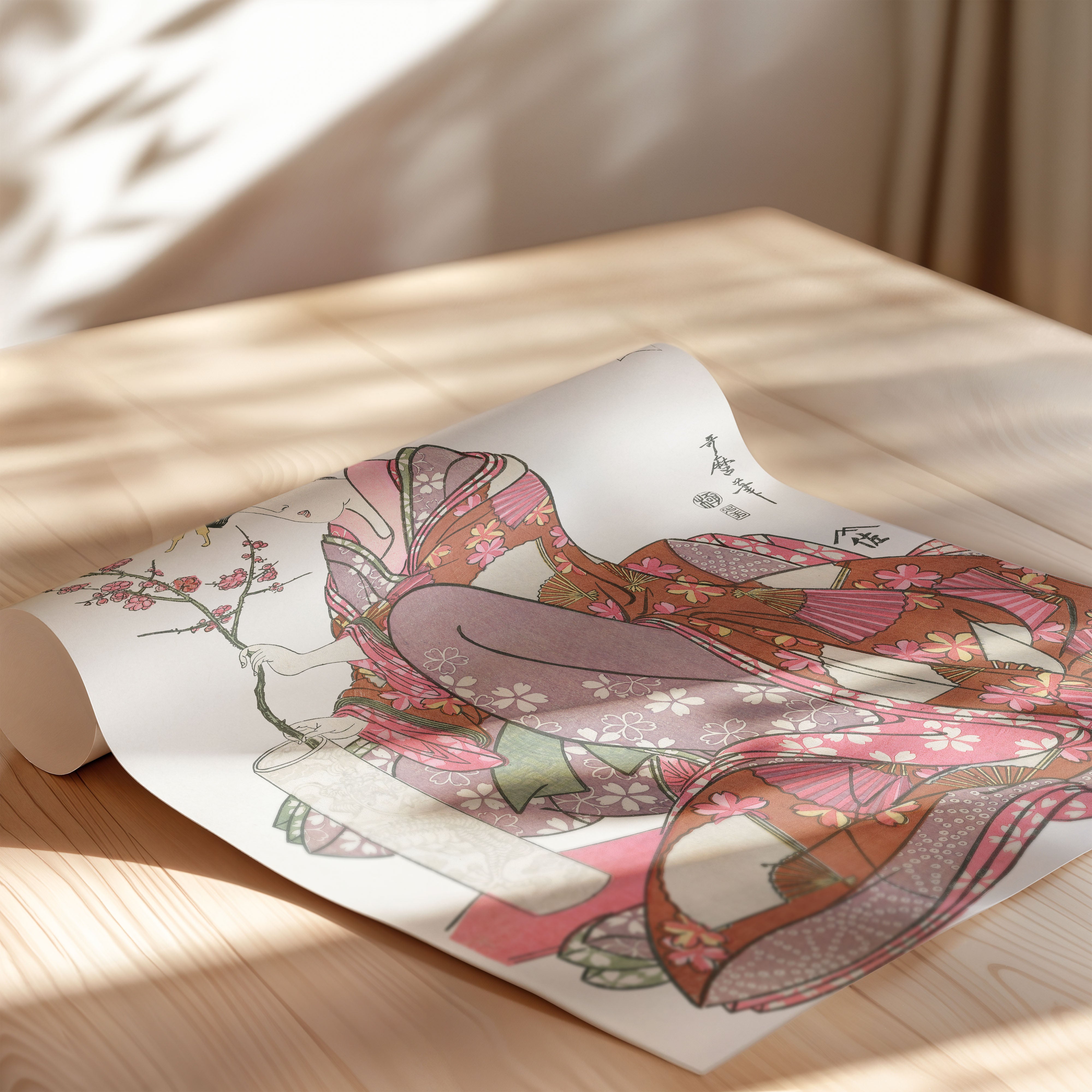 Japanese Ukiyo-e Art Print – Elegant Geisha With Cherry Blossoms