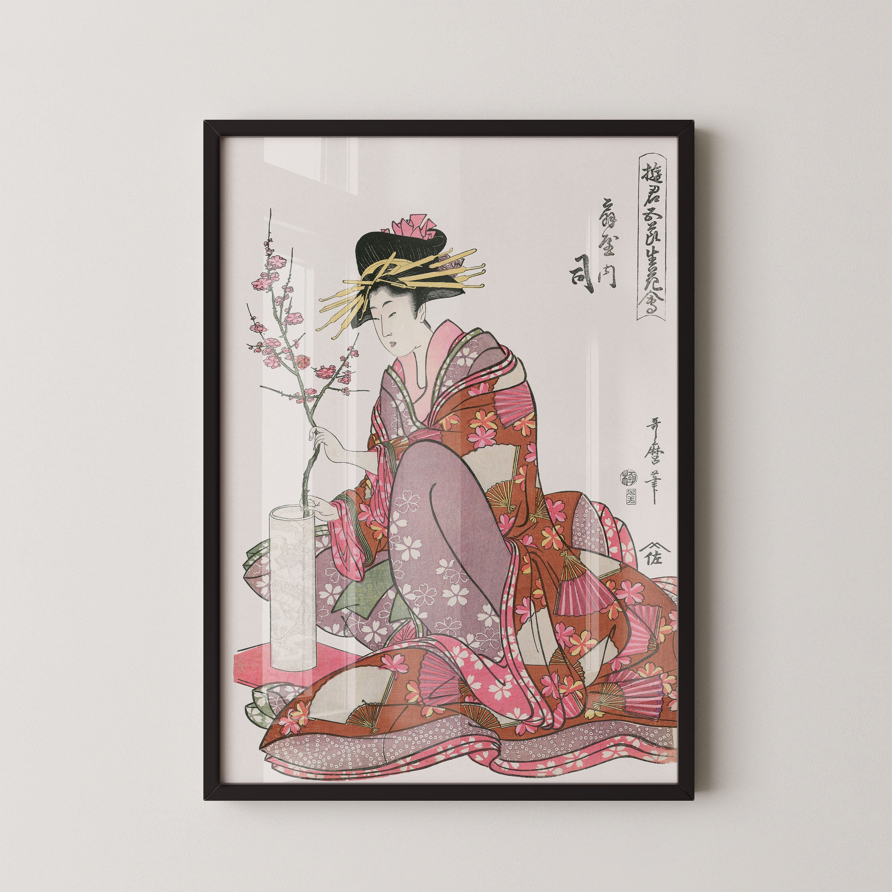 Japanese Ukiyo-e Art Print – Elegant Geisha With Cherry Blossoms