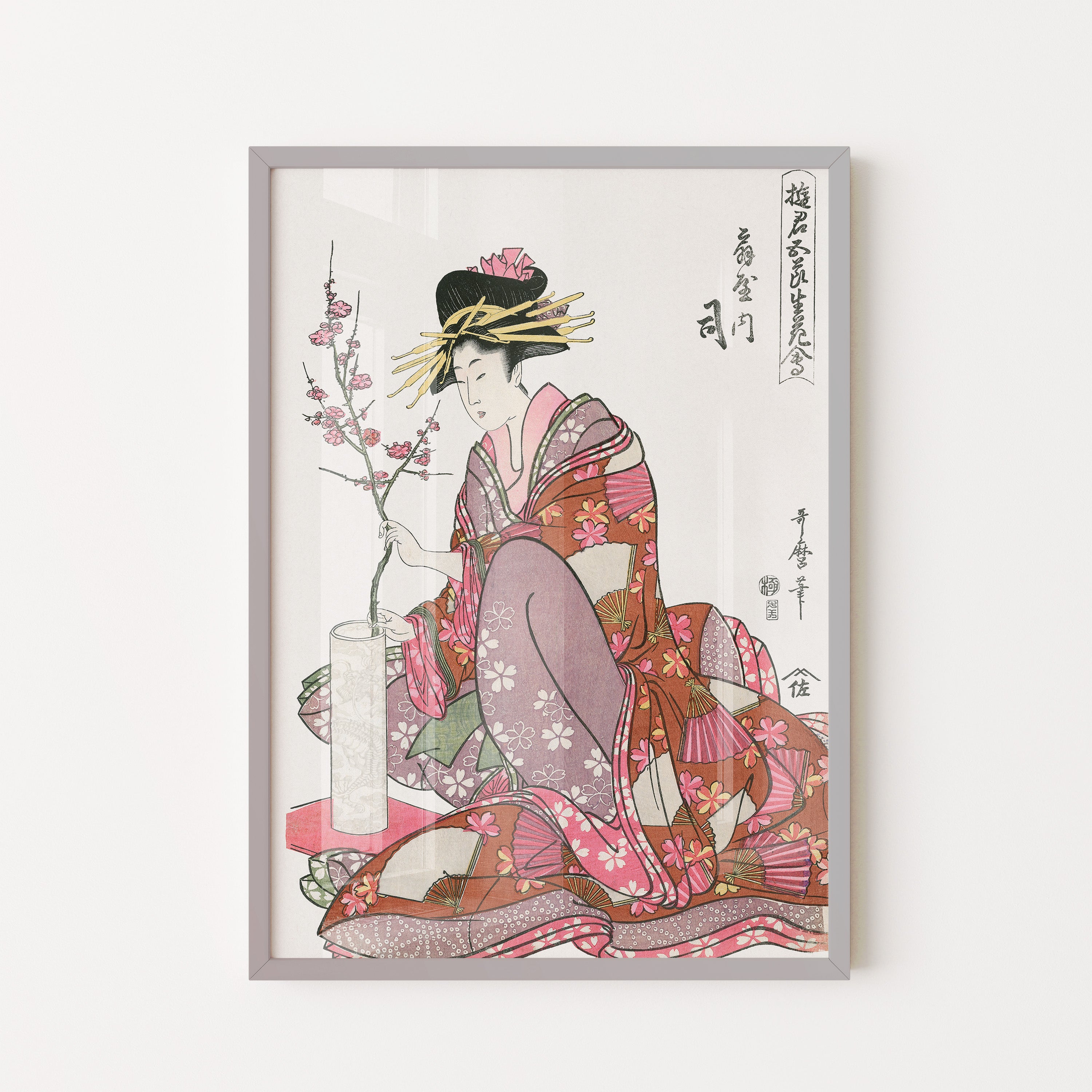 Japanese Ukiyo-e Art Print – Elegant Geisha With Cherry Blossoms
