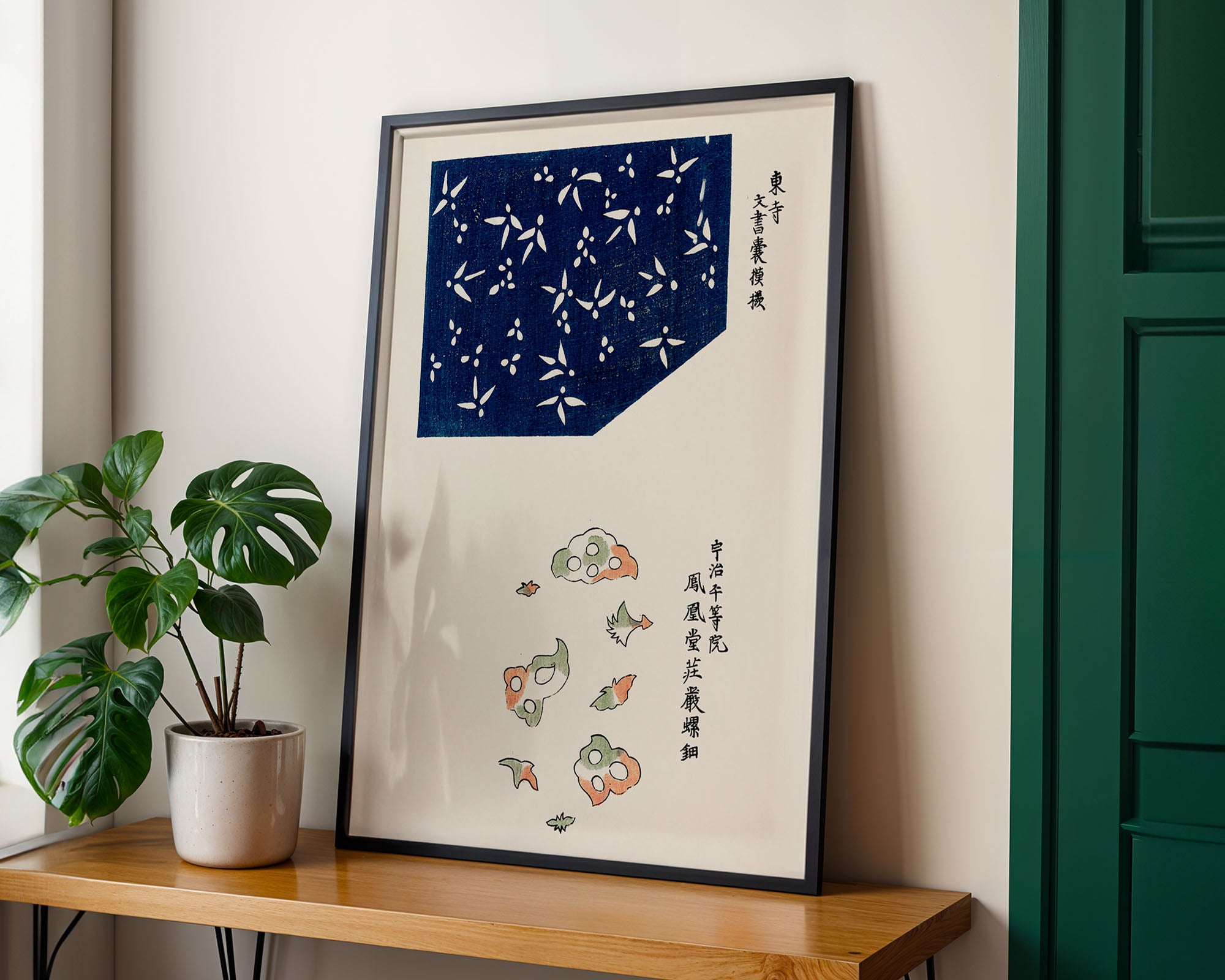 Japanese Art Print – Indigo Floral Pattern Poster