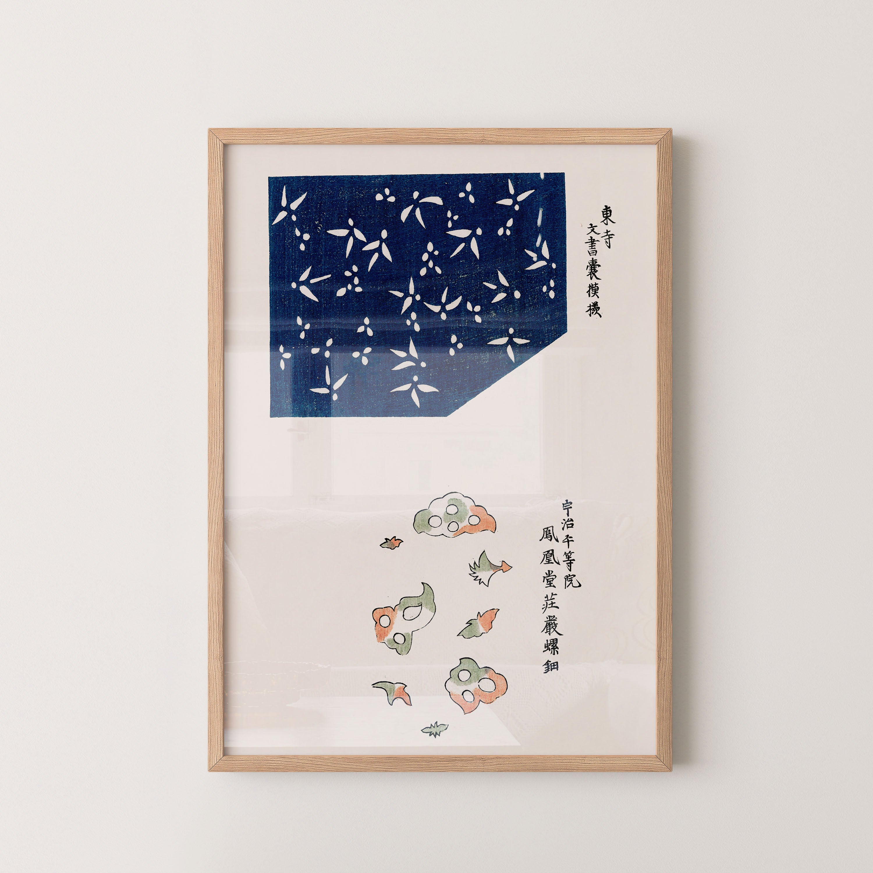 Japanese Art Print – Indigo Floral Pattern Poster