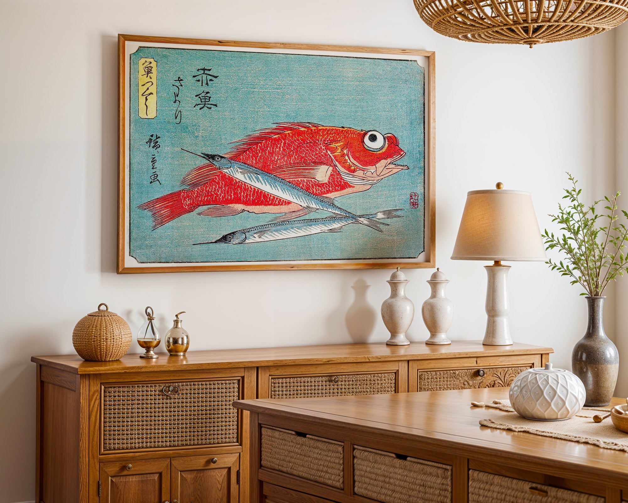Japanese Vintage Art Print – Red Fish Study