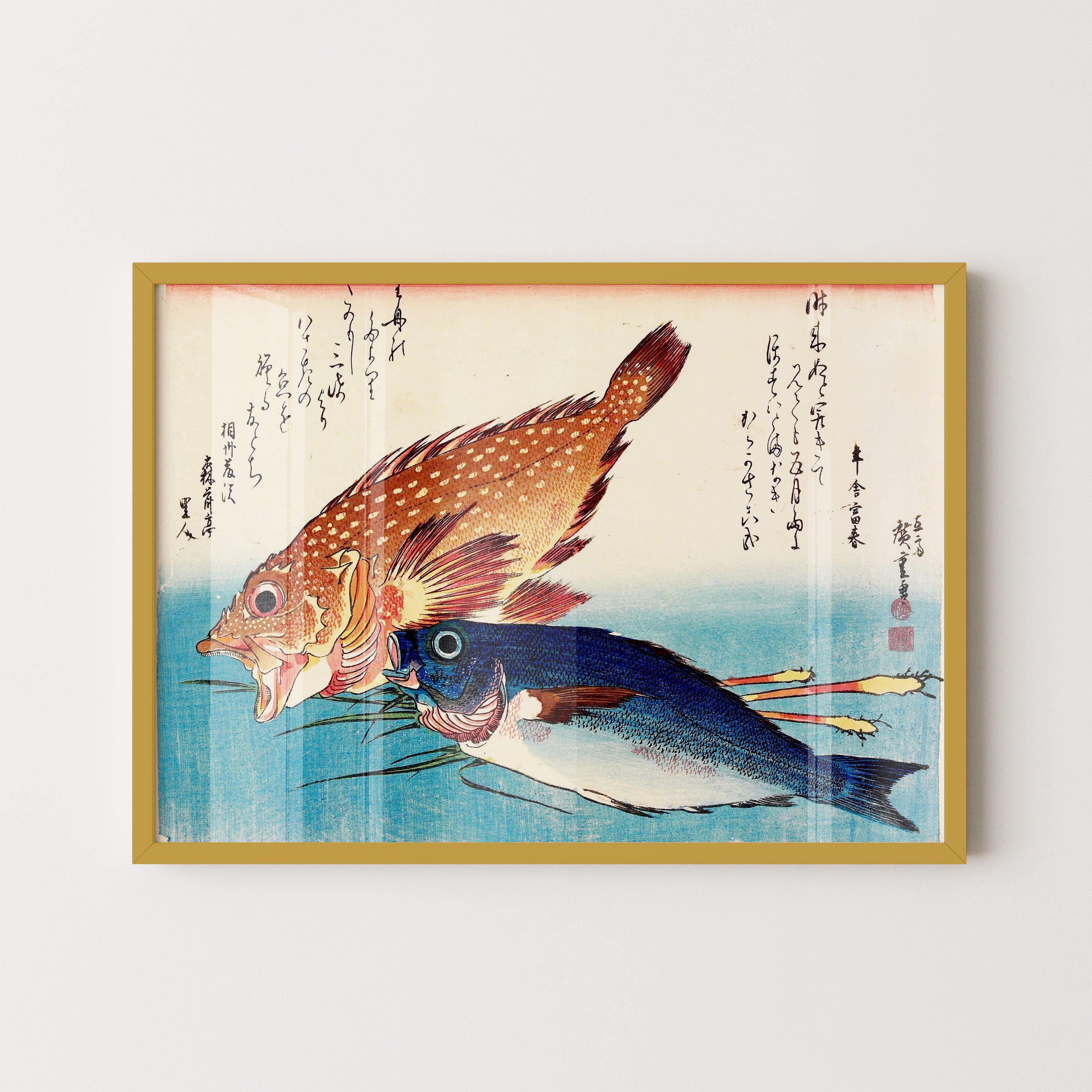 Japanese Vintage Art Print – Two Fish Composition