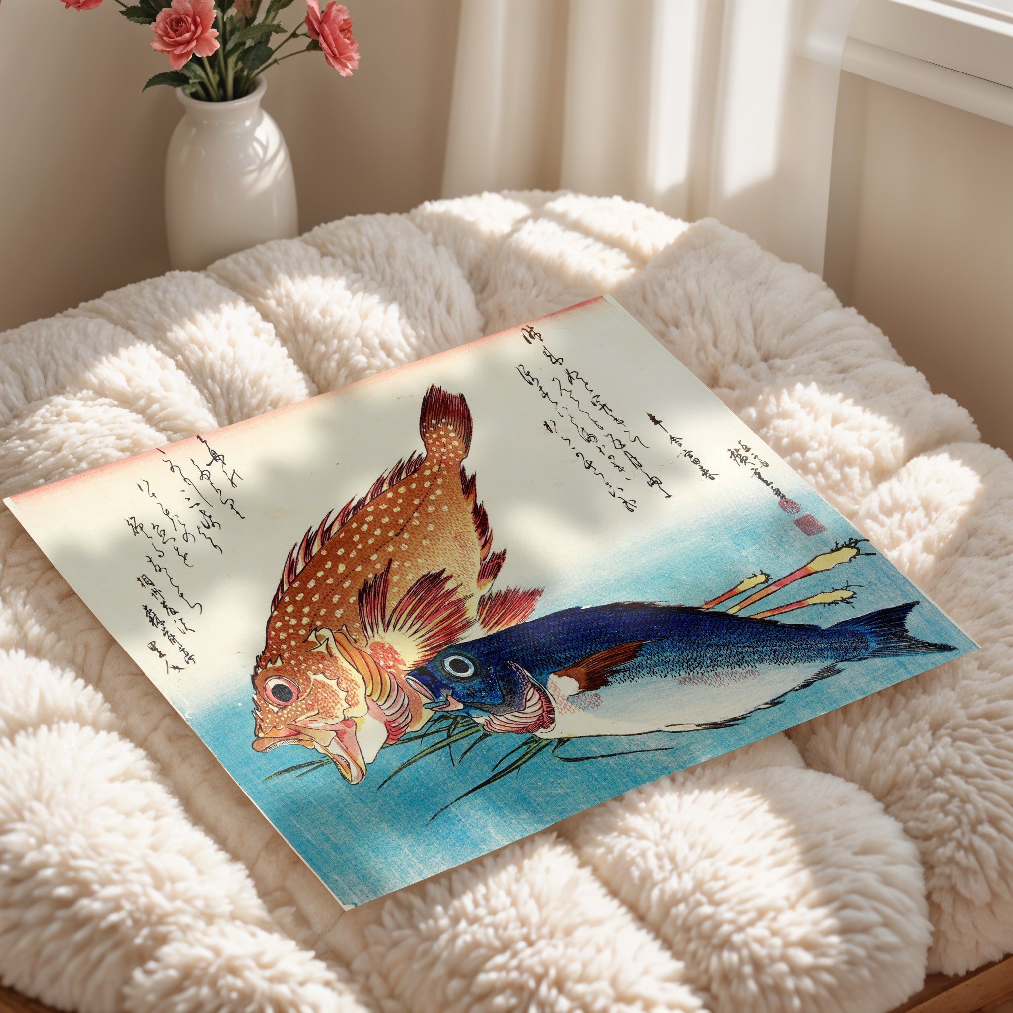 Japanese Vintage Art Print – Two Fish Composition