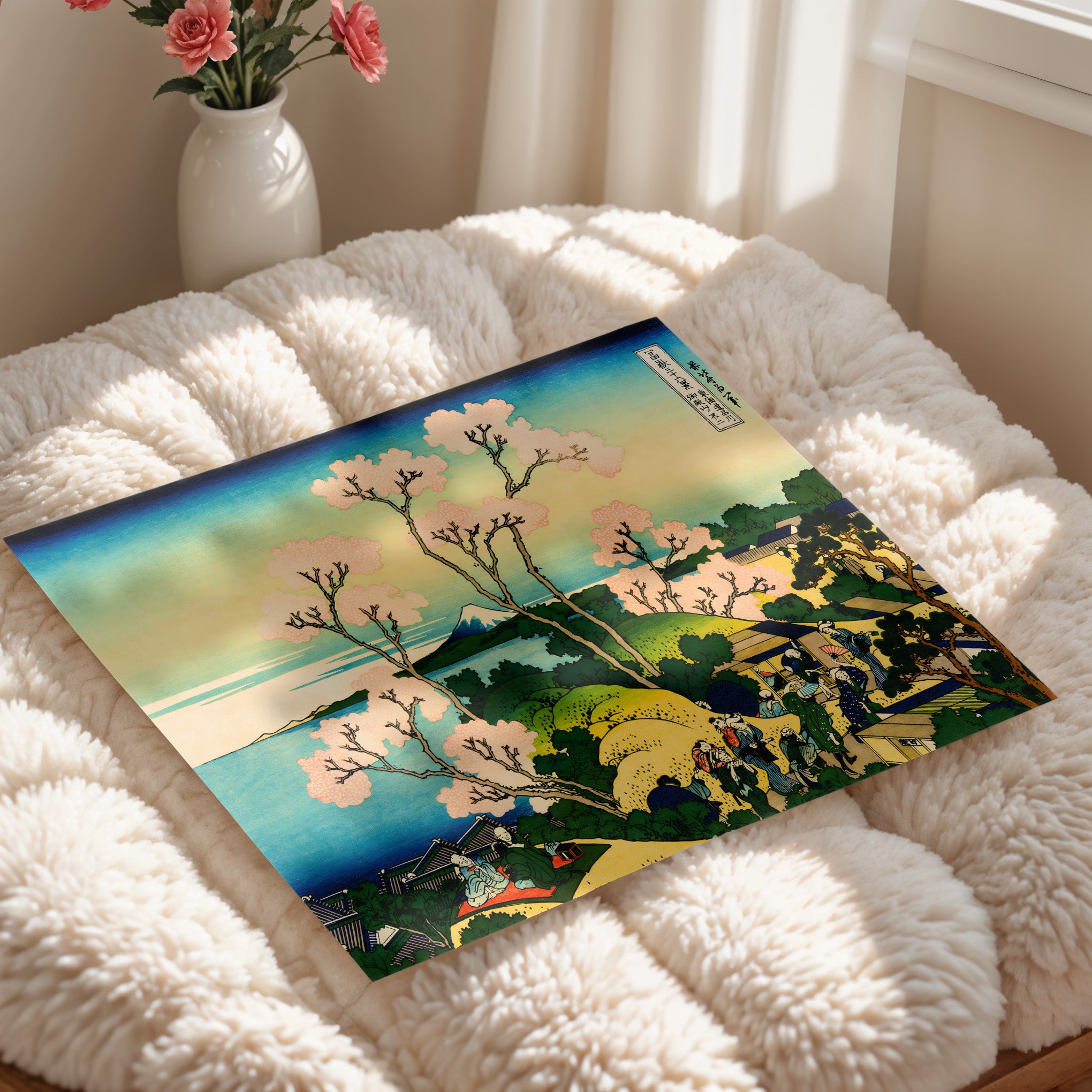 Japanese Cherry Blossom Hillside Scene Print