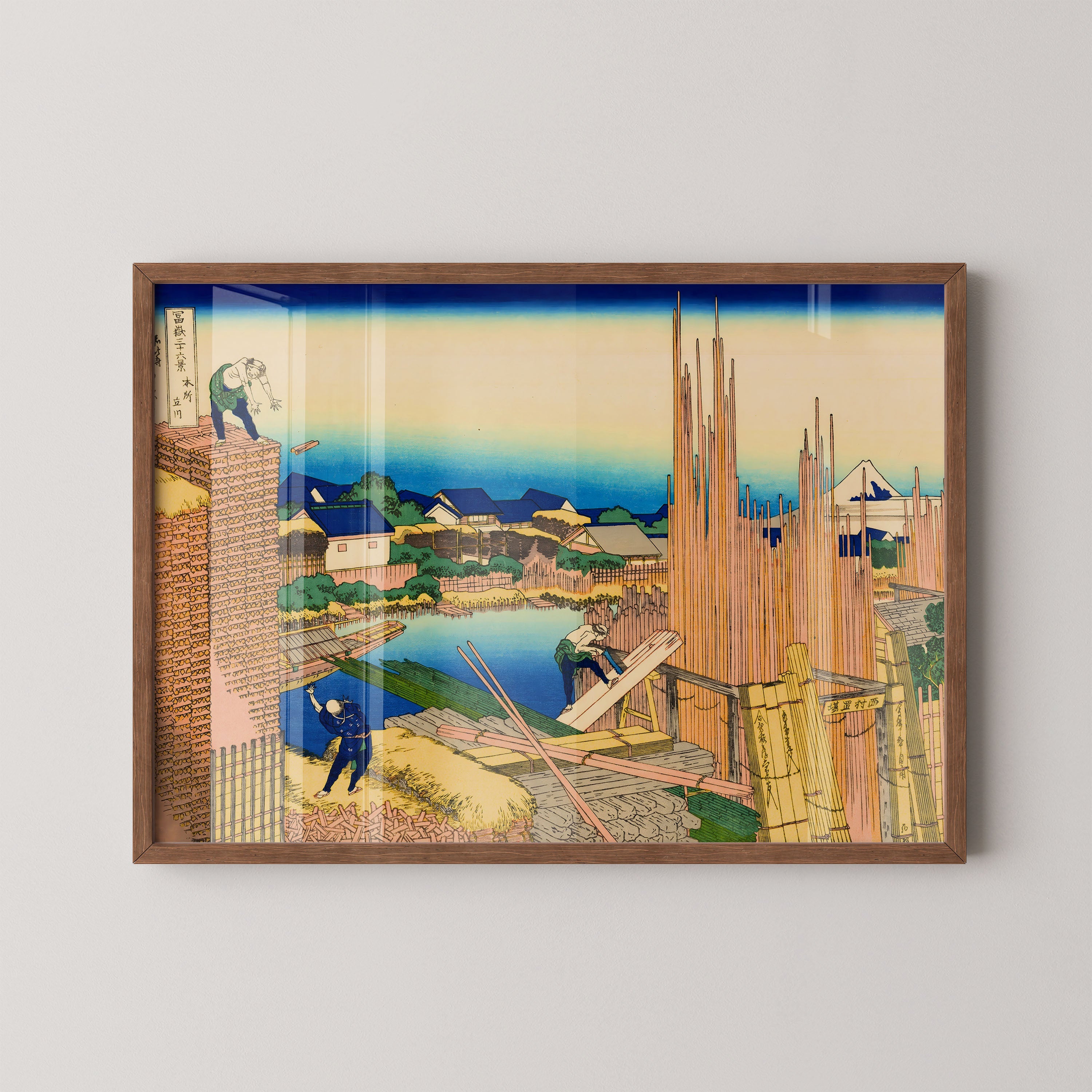 Japanese Riverside Construction Scene Print