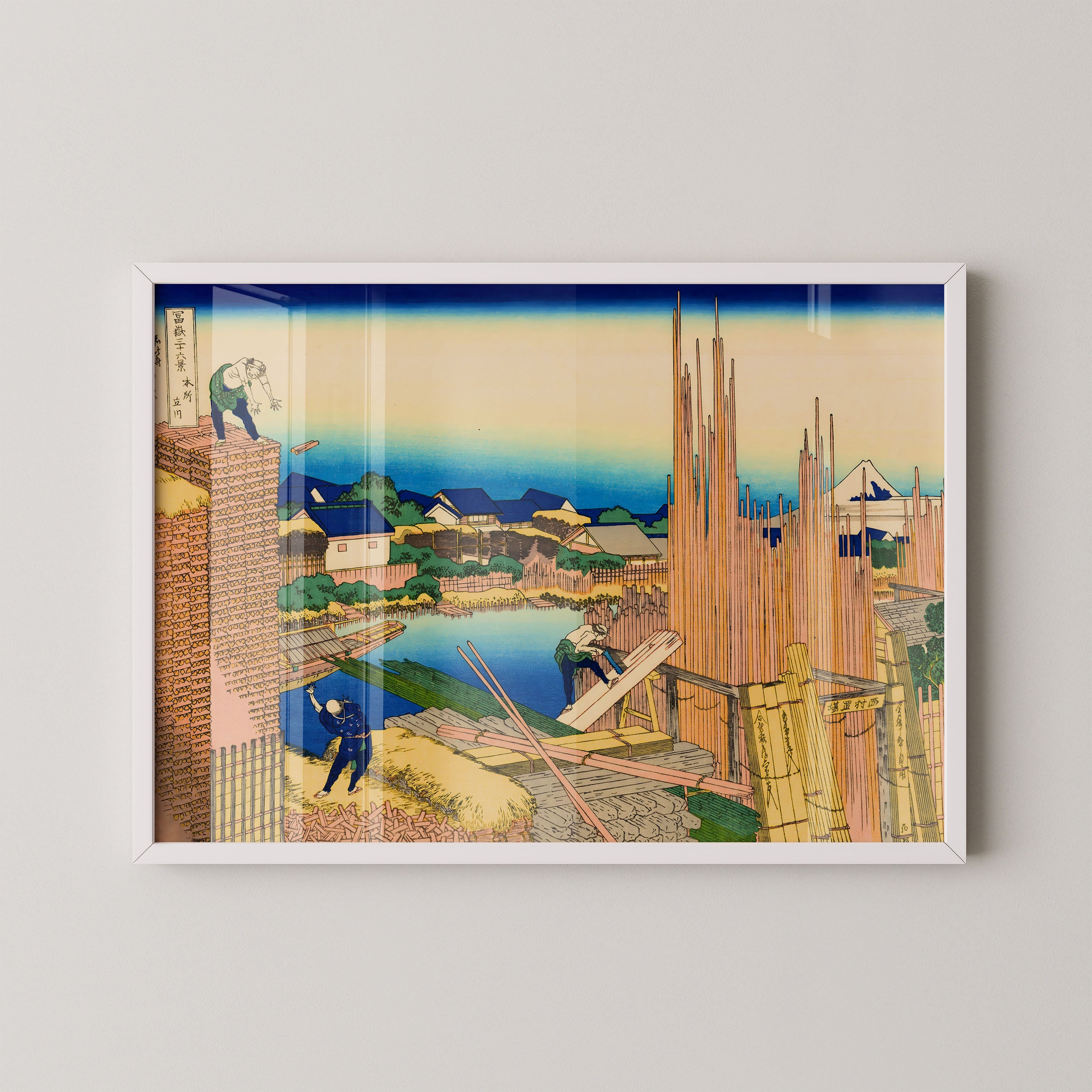 Japanese Riverside Construction Scene Print