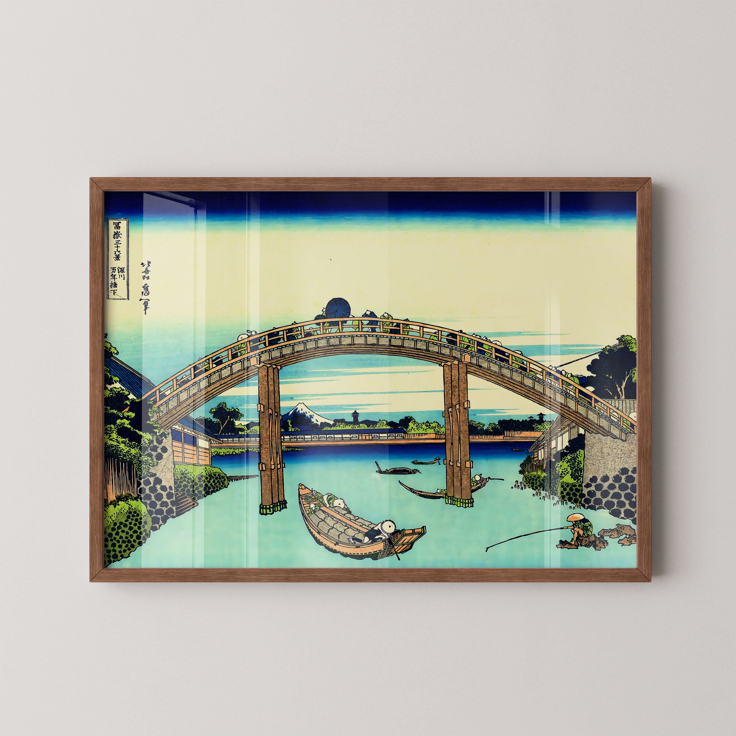 Japanese Arched Bridge River Scene Print