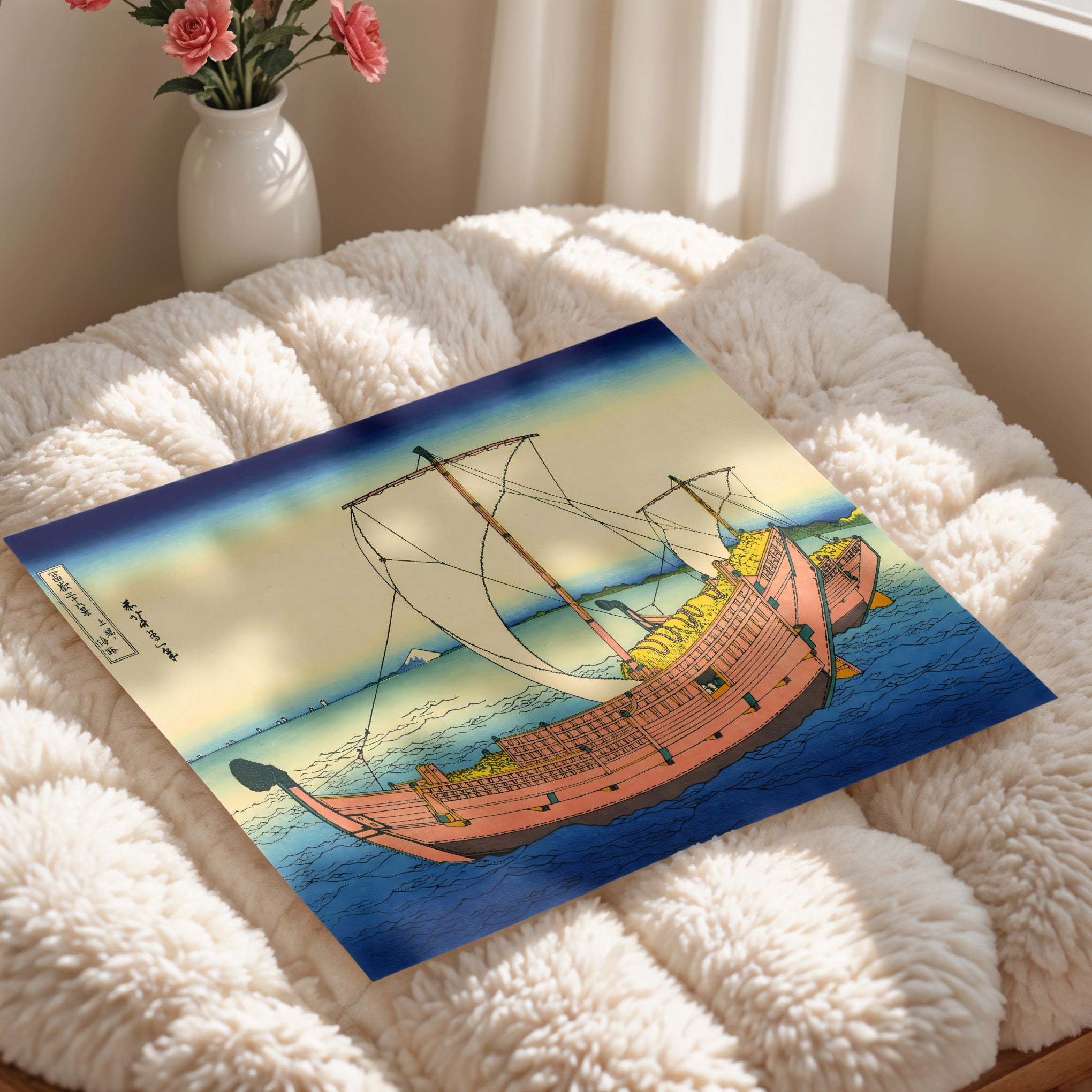 Japanese Sailing Ship Coastal Scene Print