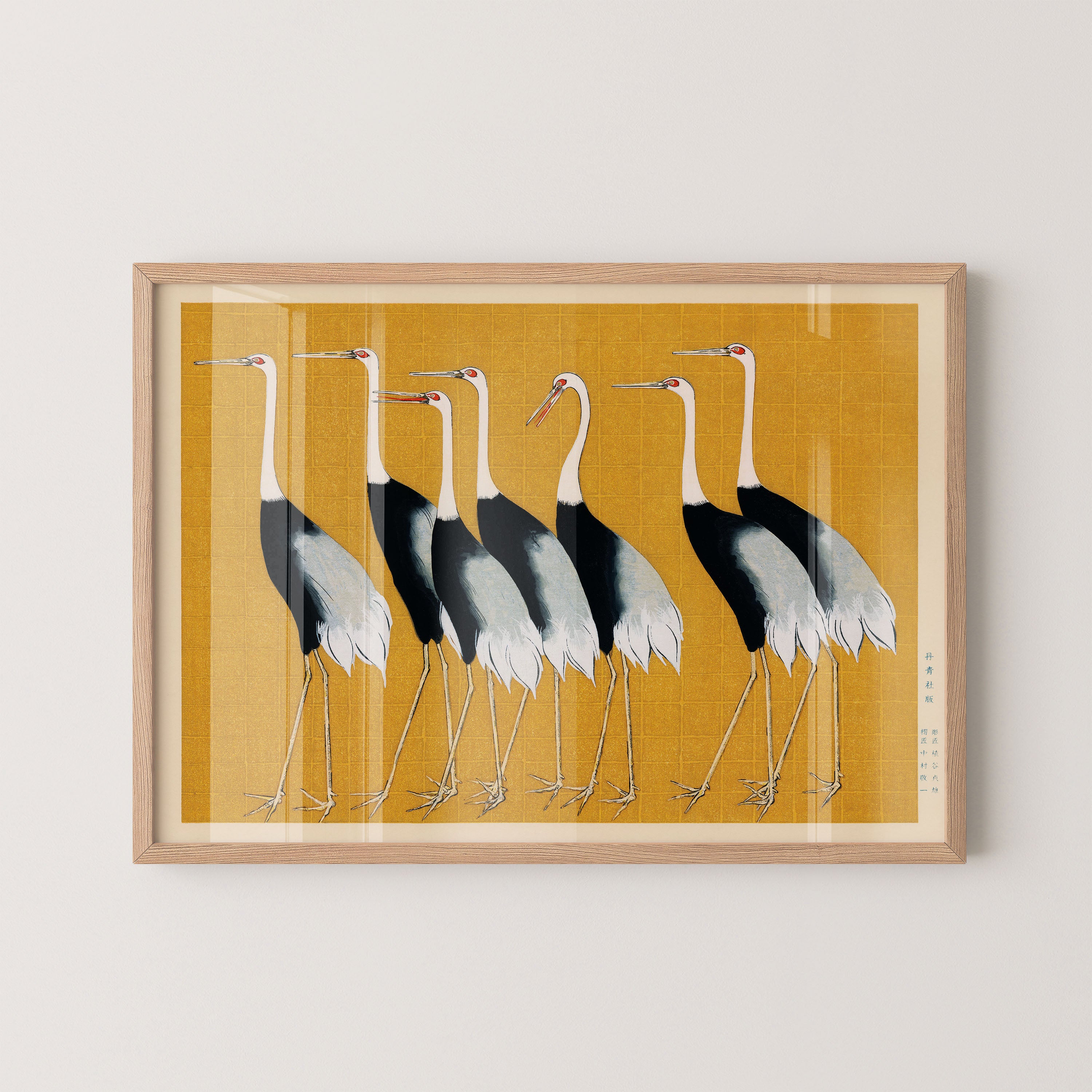 Japanese Crane Gold Screen Art Print