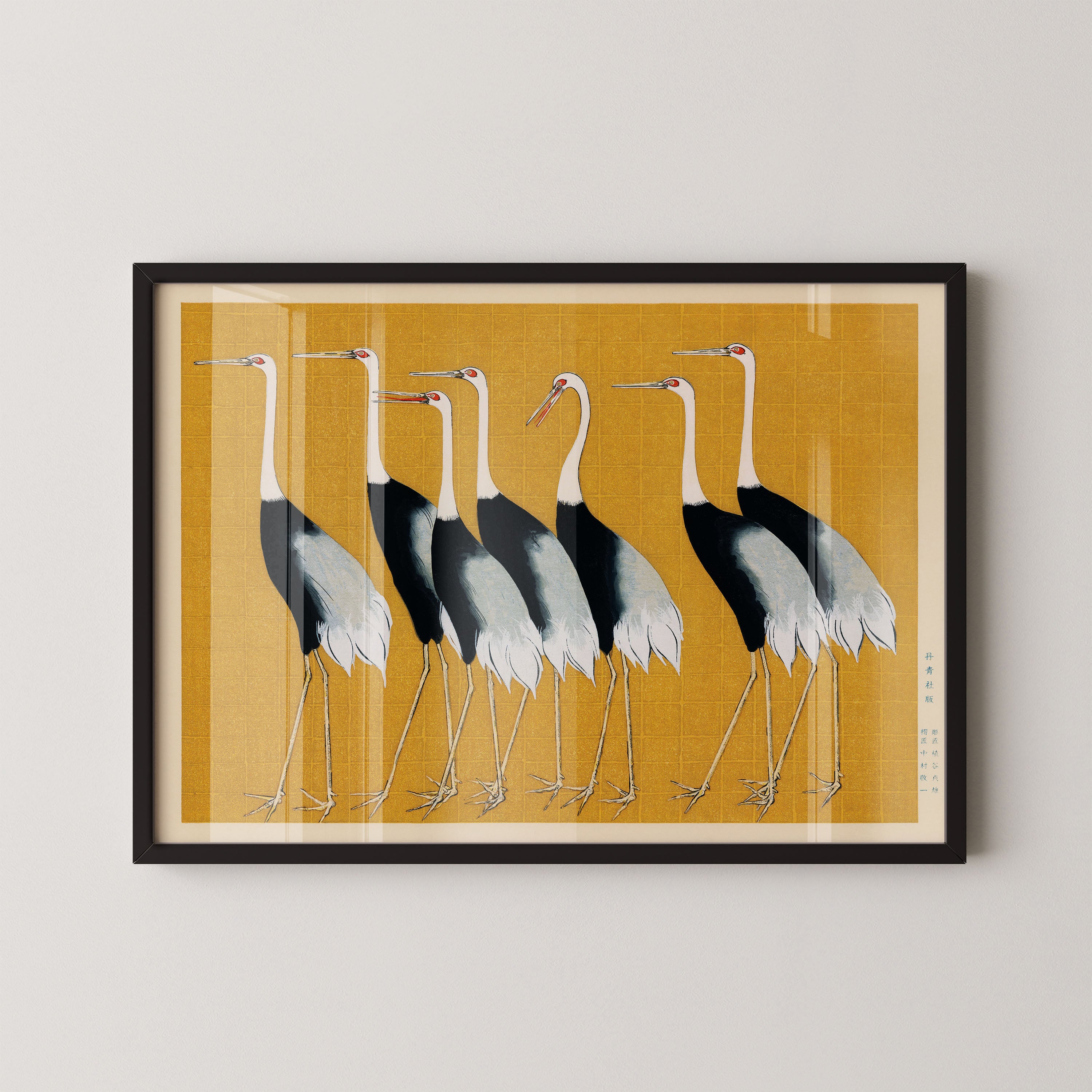 Japanese Crane Gold Screen Art Print