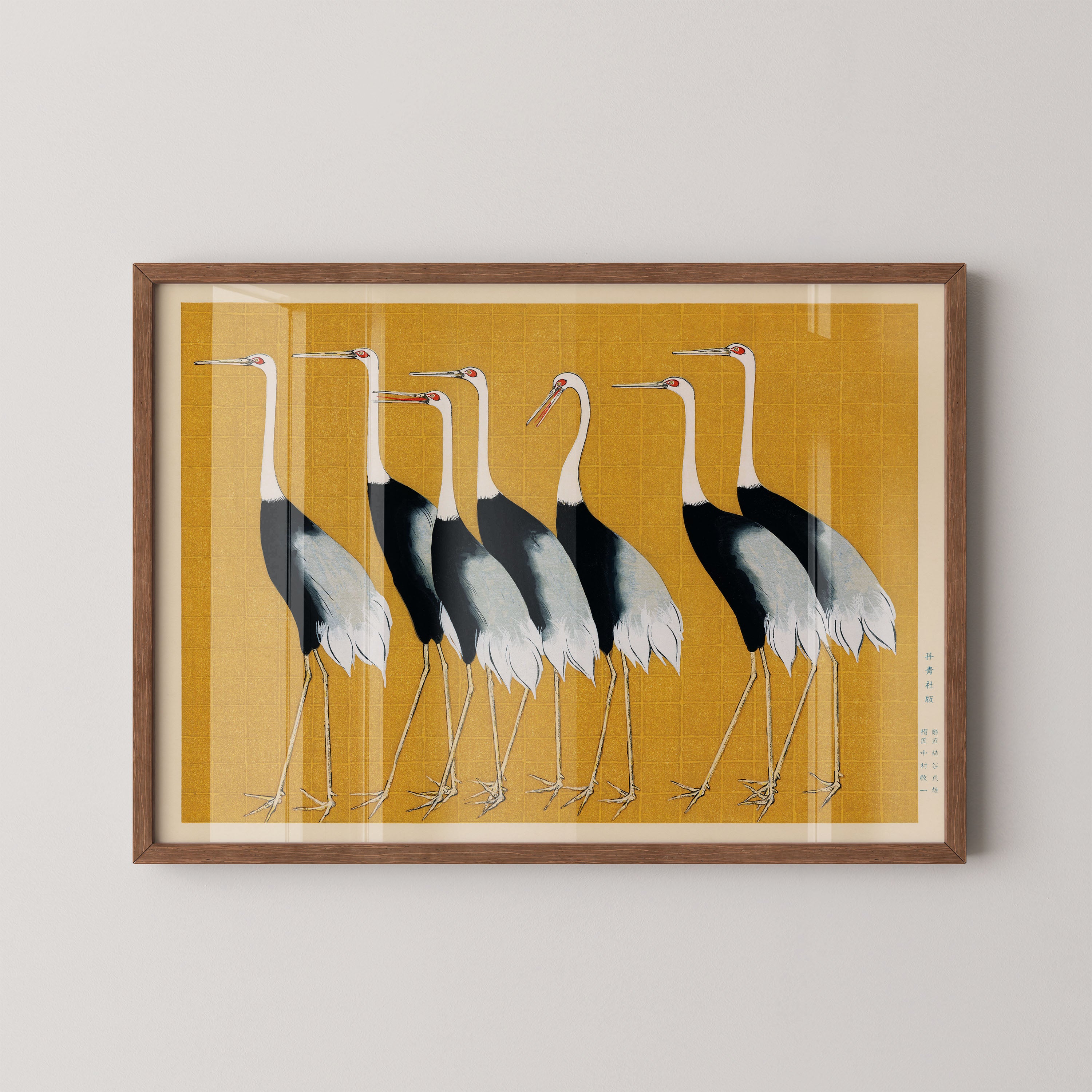 Japanese Crane Gold Screen Art Print