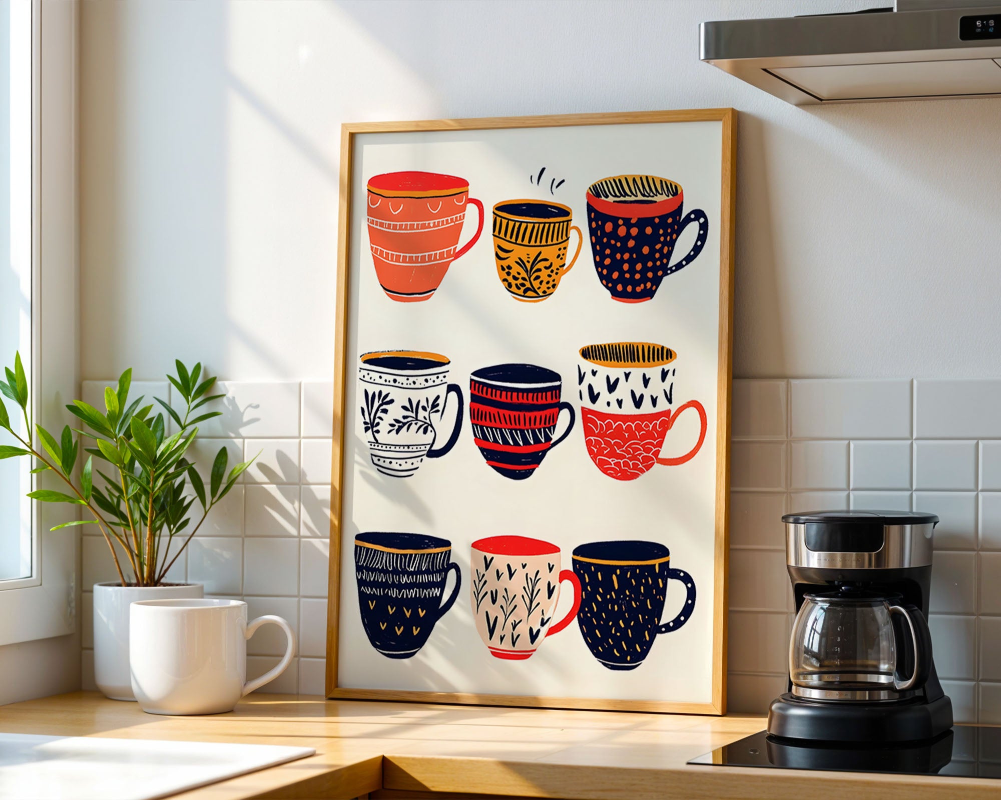 Artisan Coffee Cups Pattern Illustration