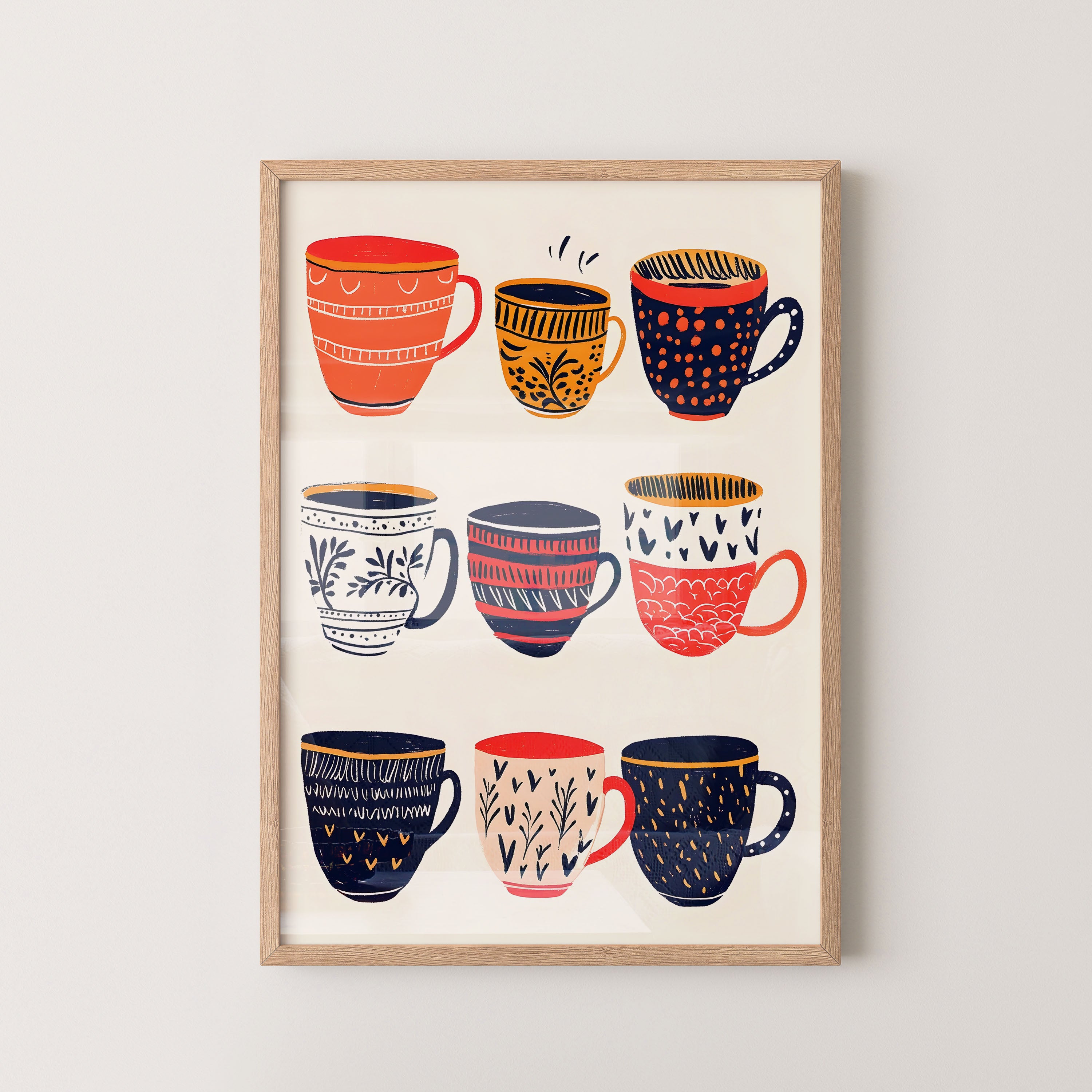Artisan Coffee Cups Pattern Illustration