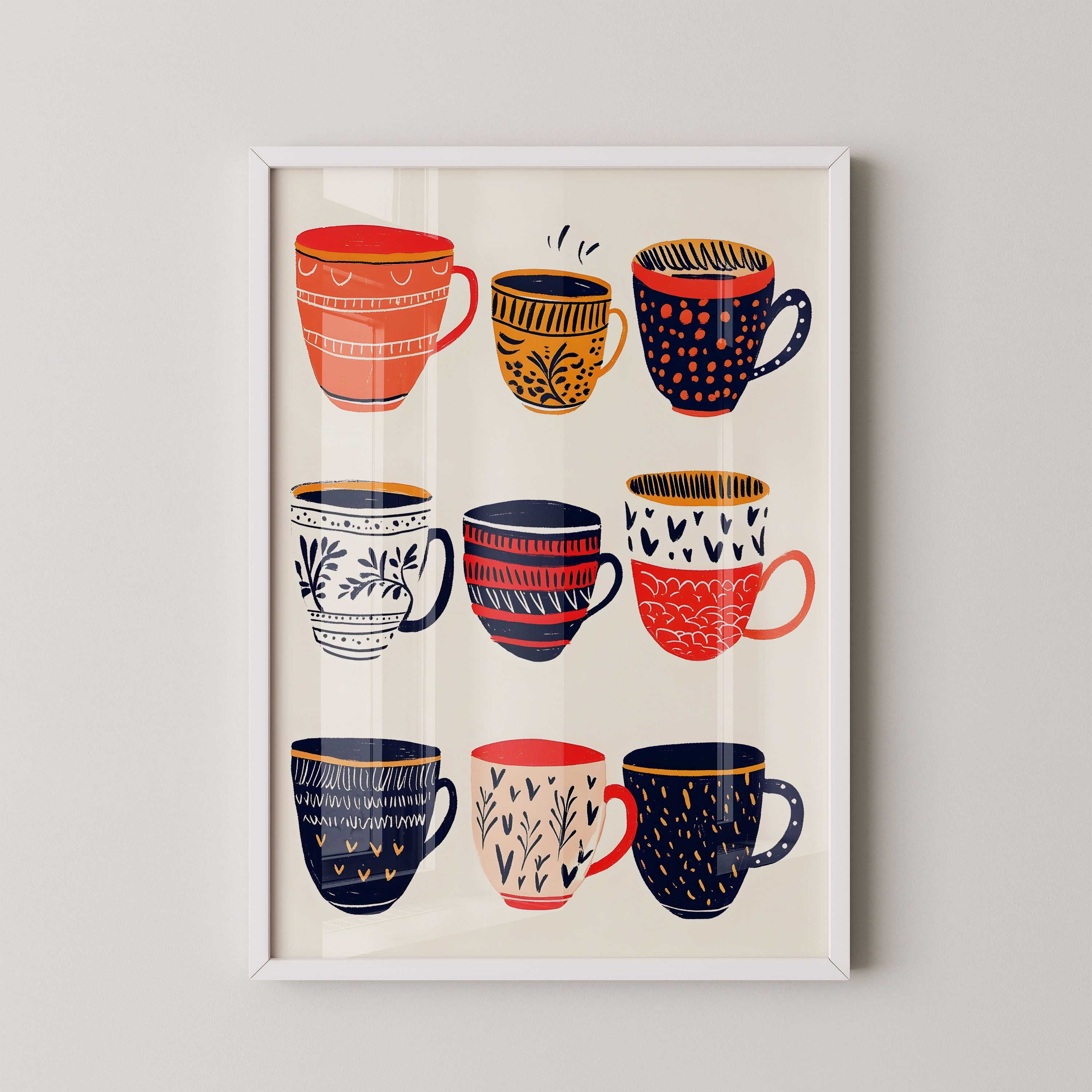 Artisan Coffee Cups Pattern Illustration