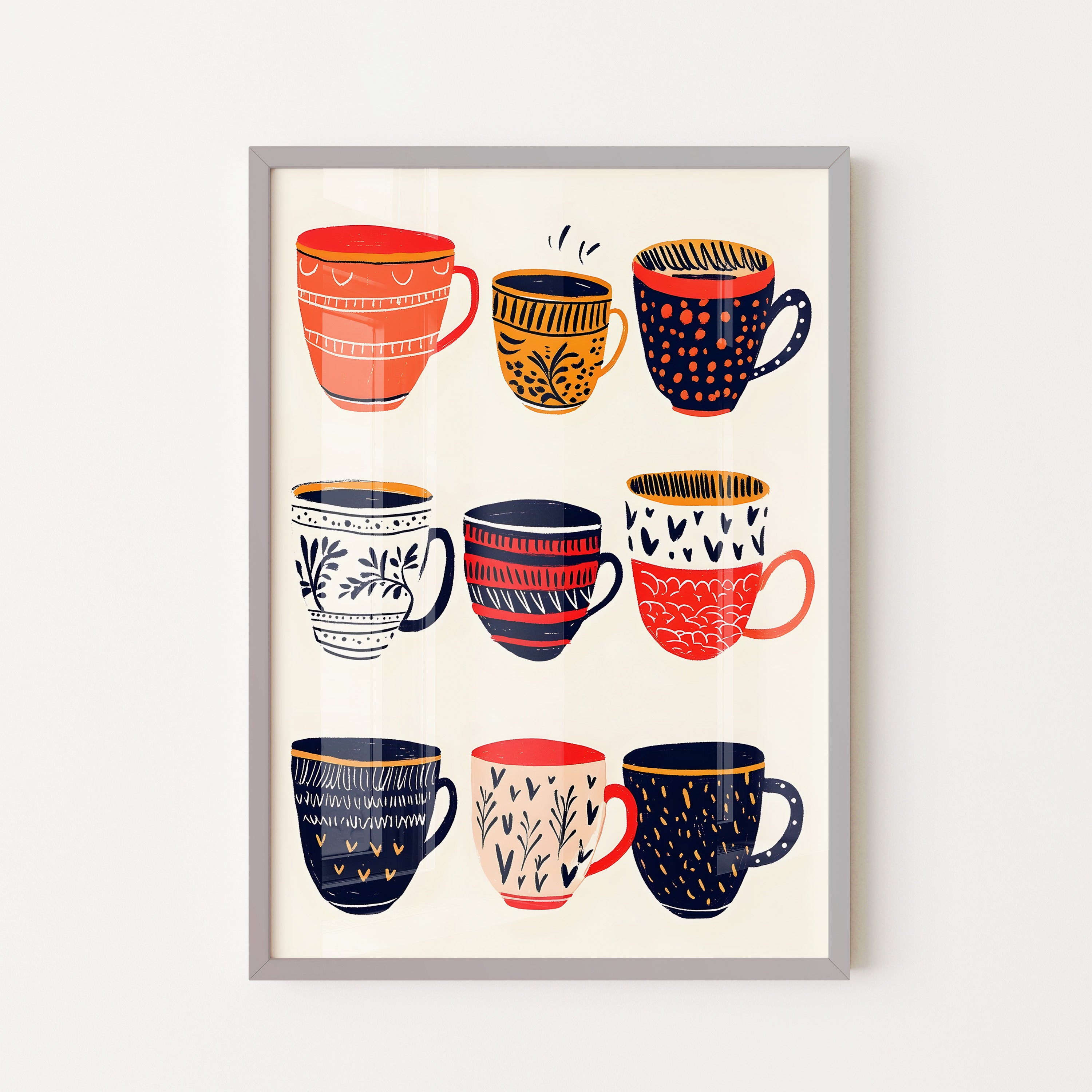 Artisan Coffee Cups Pattern Illustration