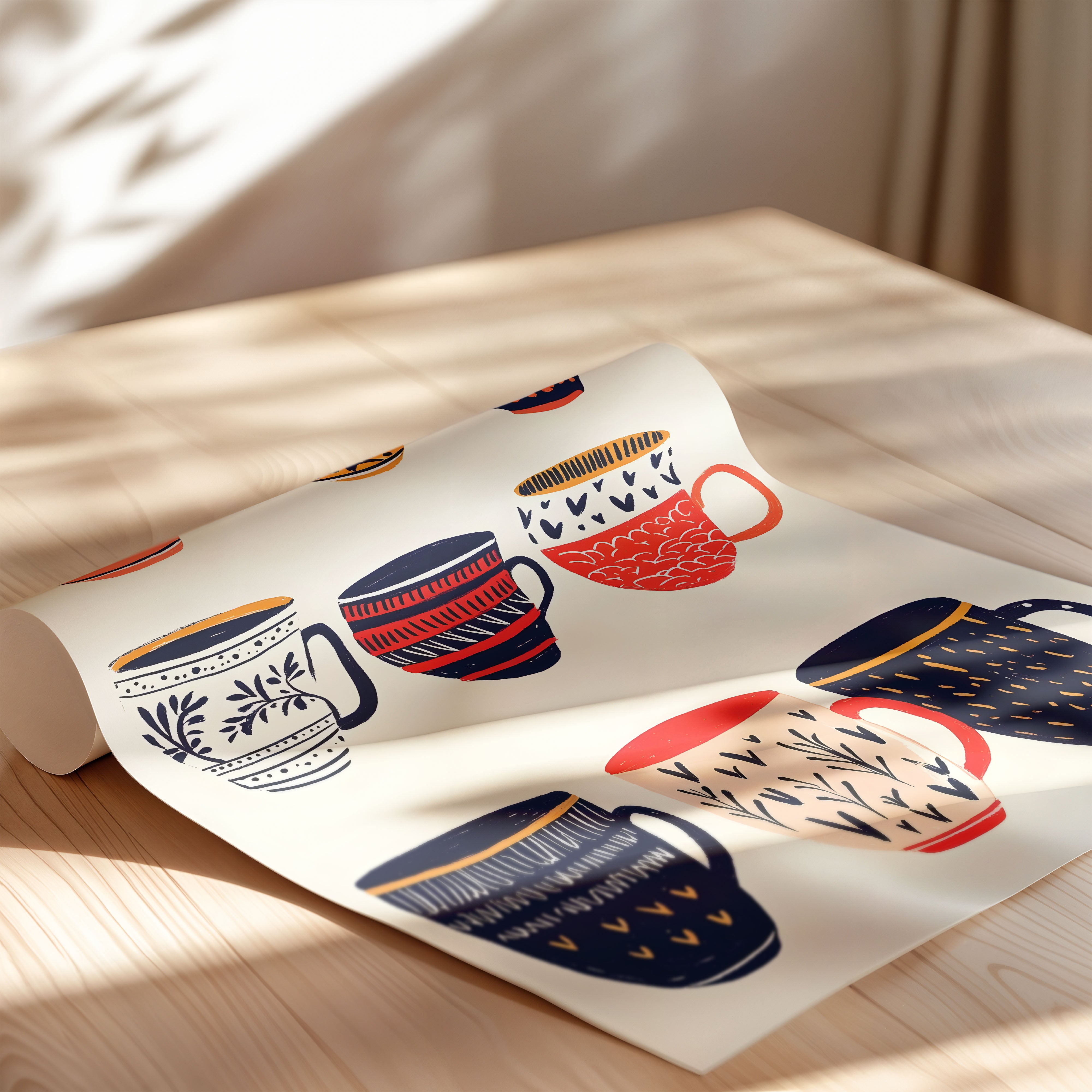 Artisan Coffee Cups Pattern Illustration