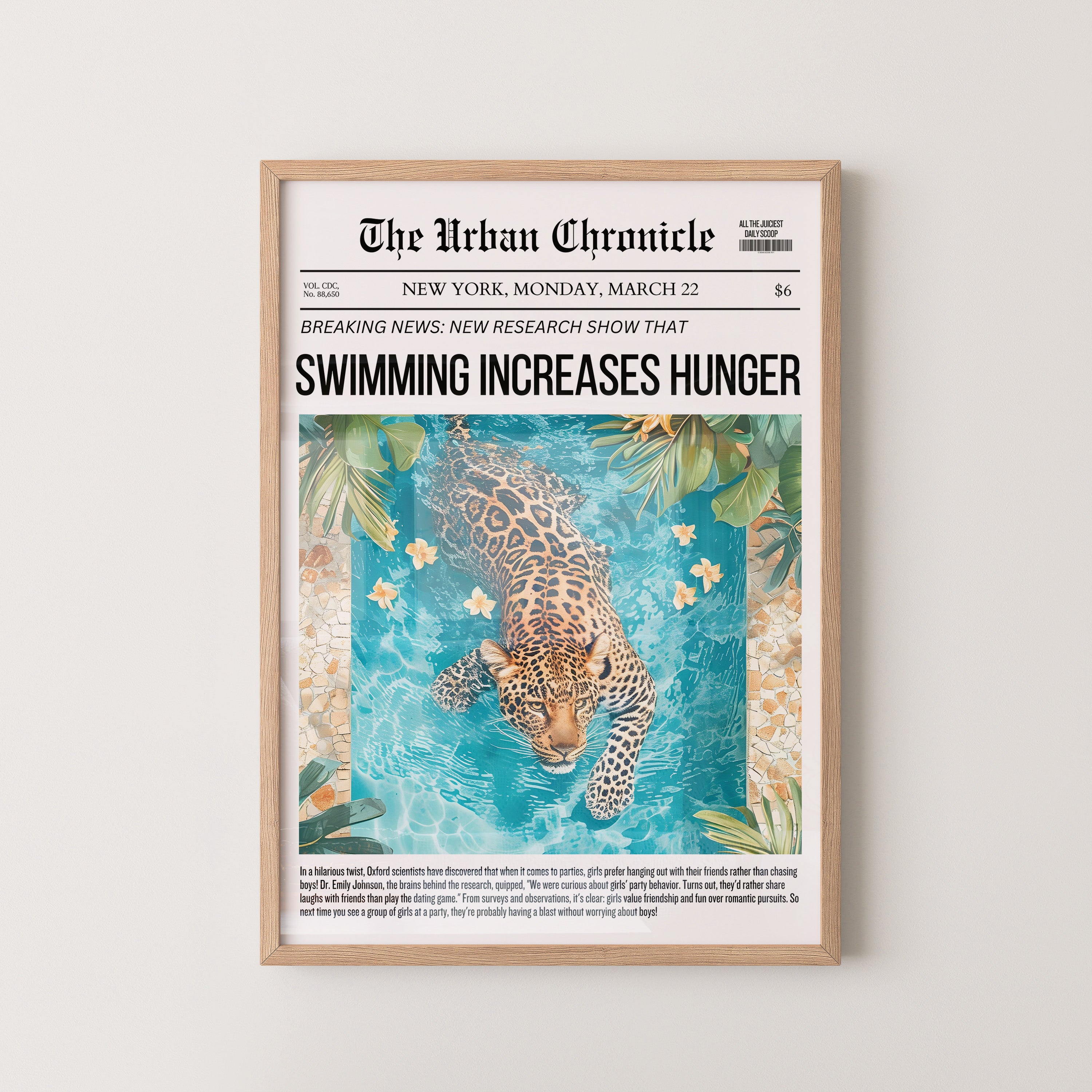 Swimming Jaguar Newspaper Poster
