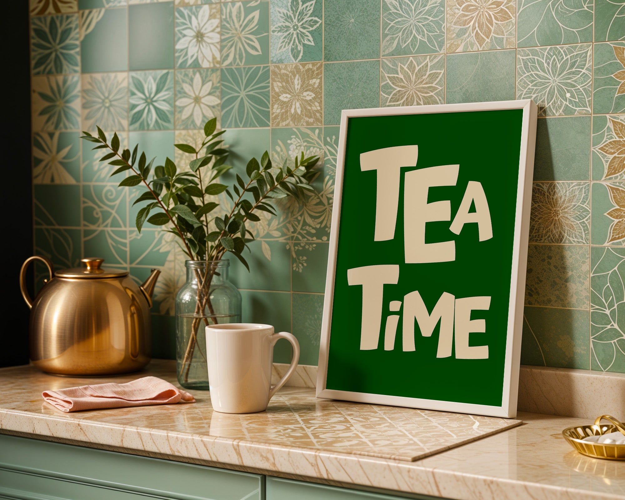 Tea Time Poster – Typography Kitchen Wall Art