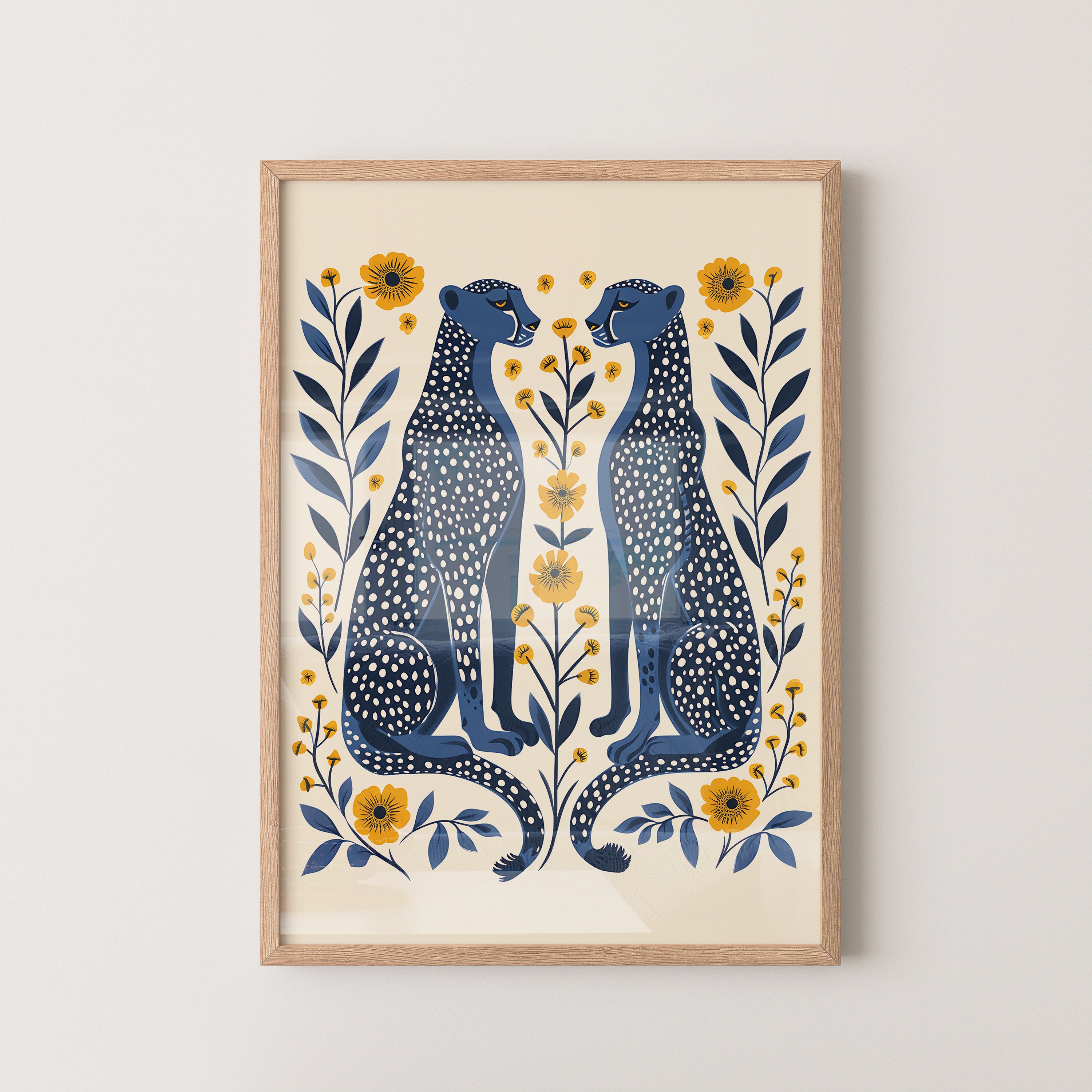 Twin Cheetahs with Floral Pattern