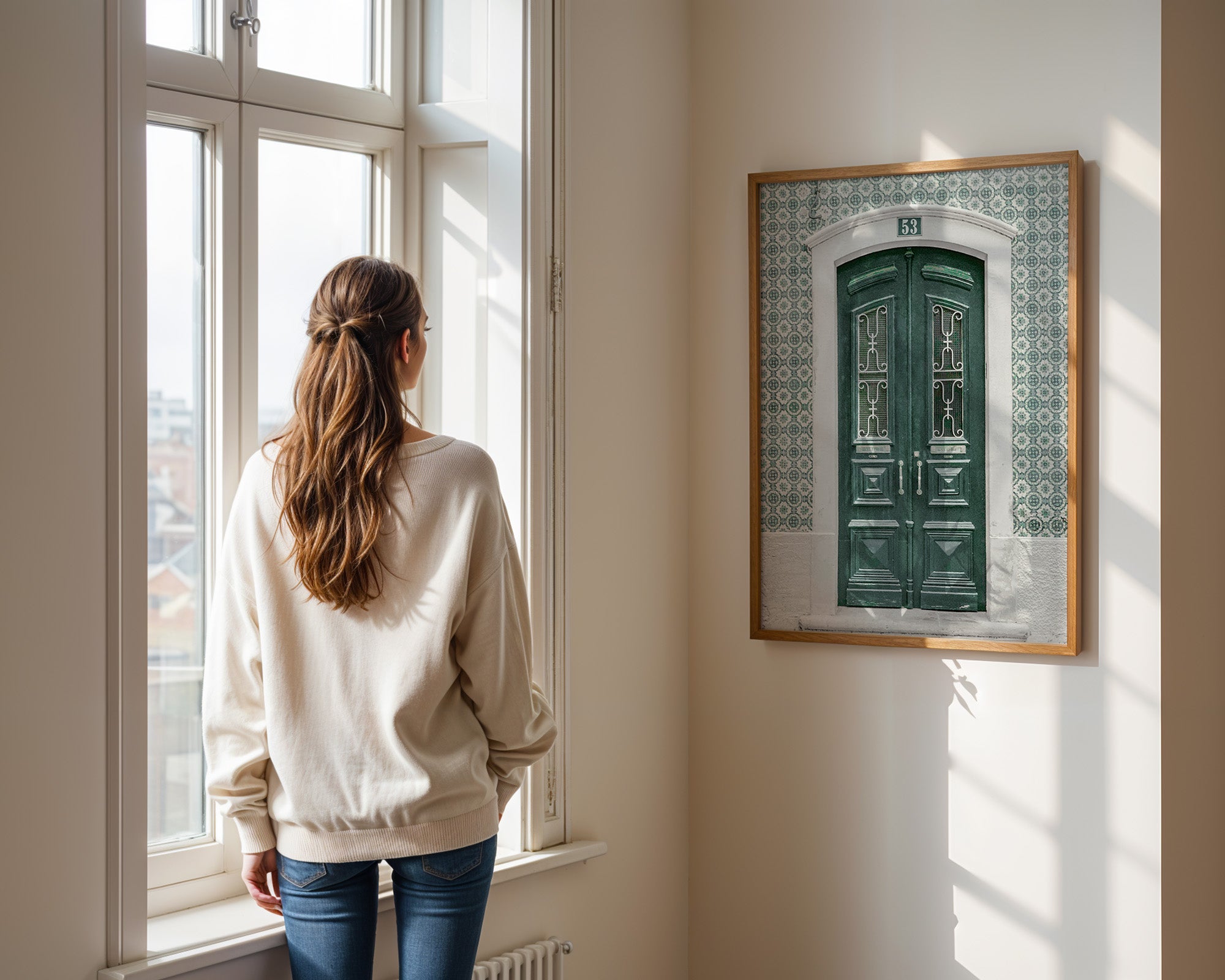 Vintage Green Door With Tile Pattern