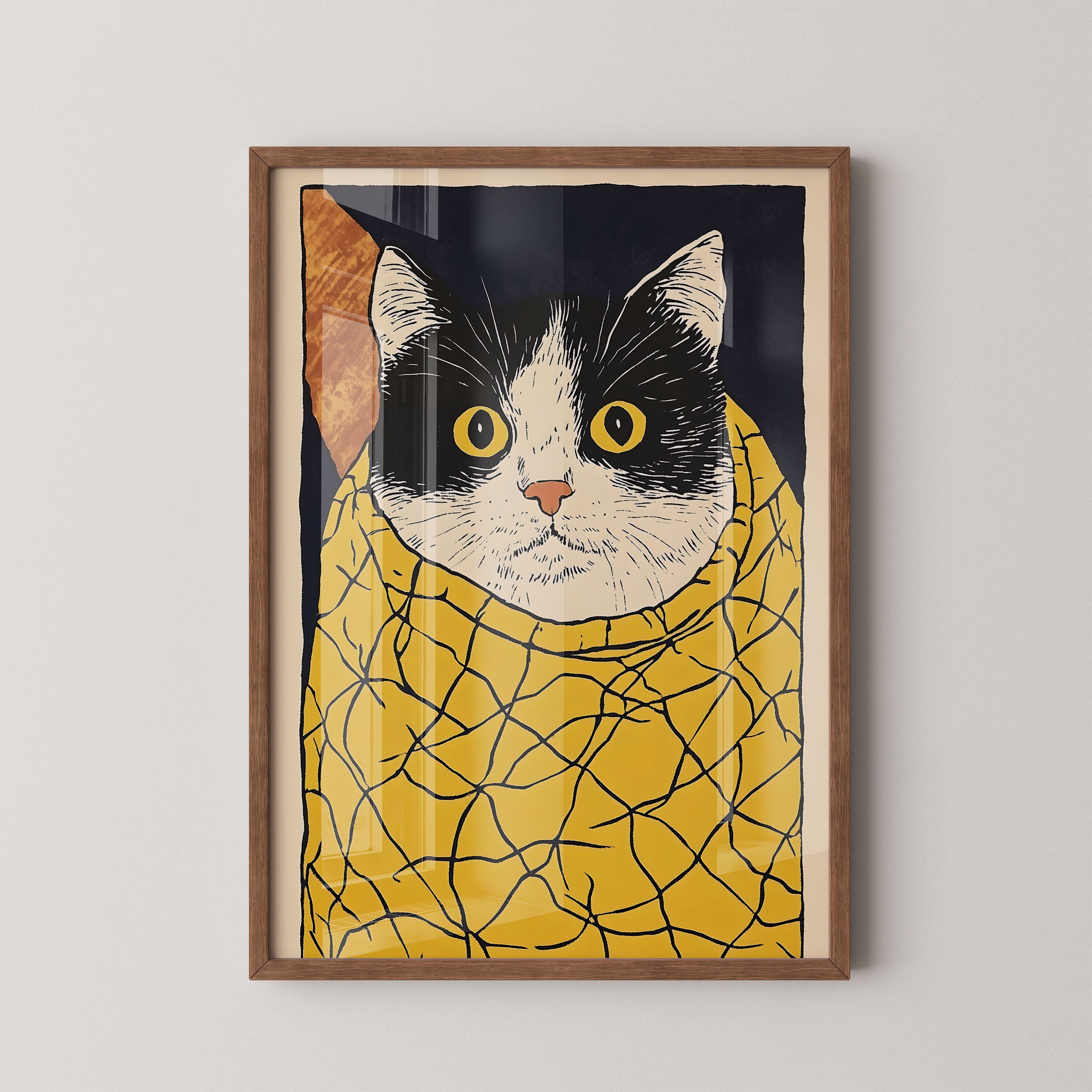 Wrapped Cat In Yellow Blanket