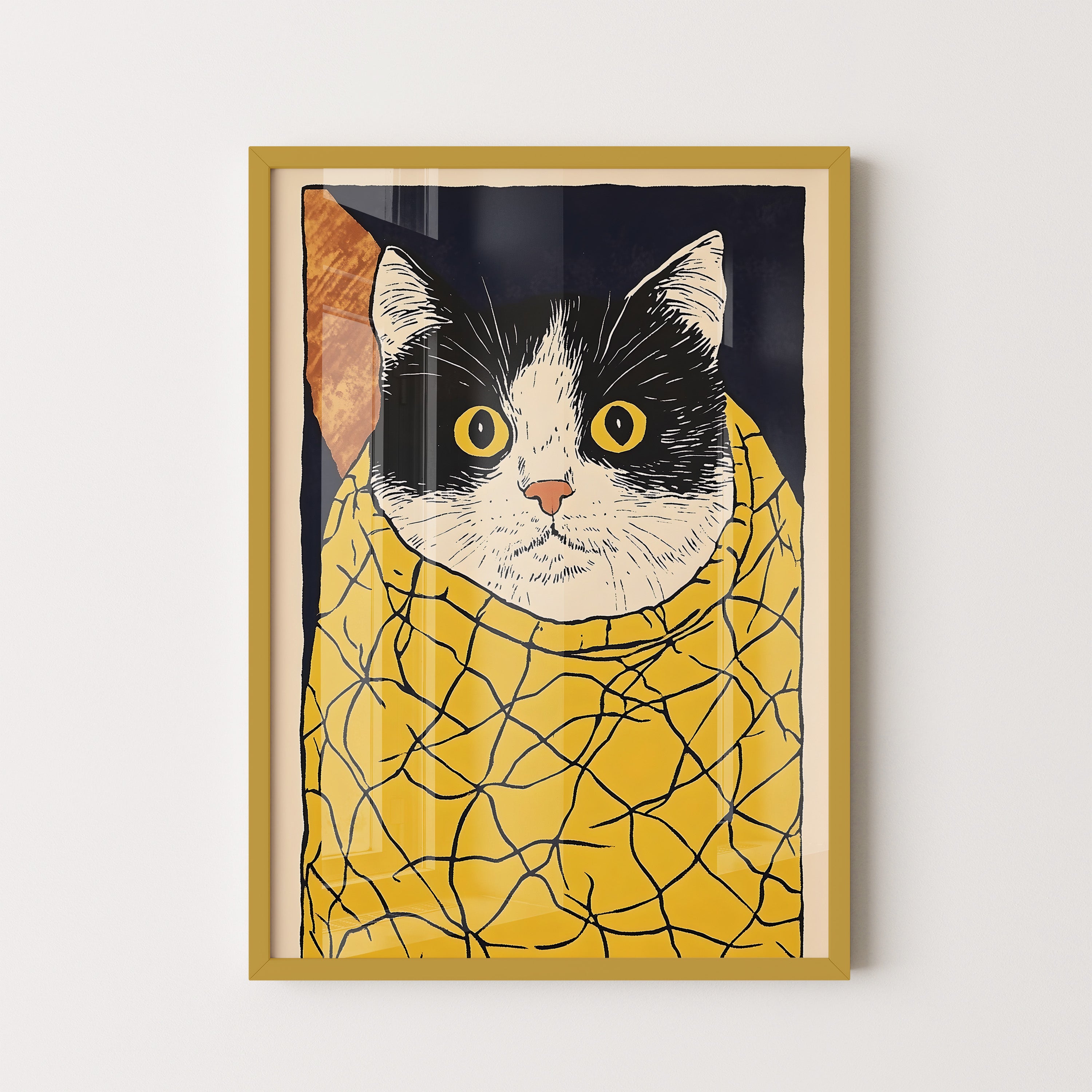 Wrapped Cat In Yellow Blanket