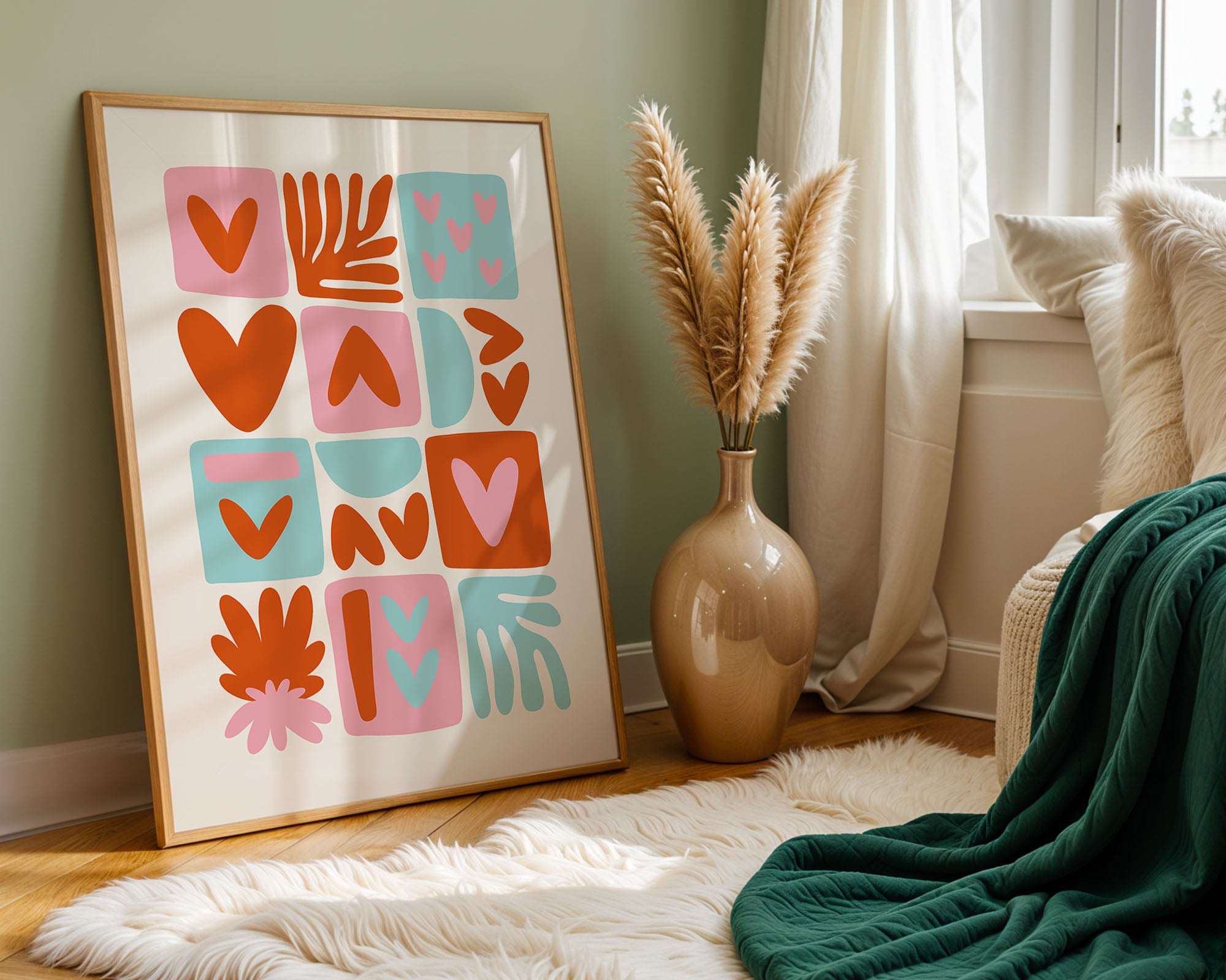 Blooming Shapes No Border.1 — Retro Heart Pattern Poster