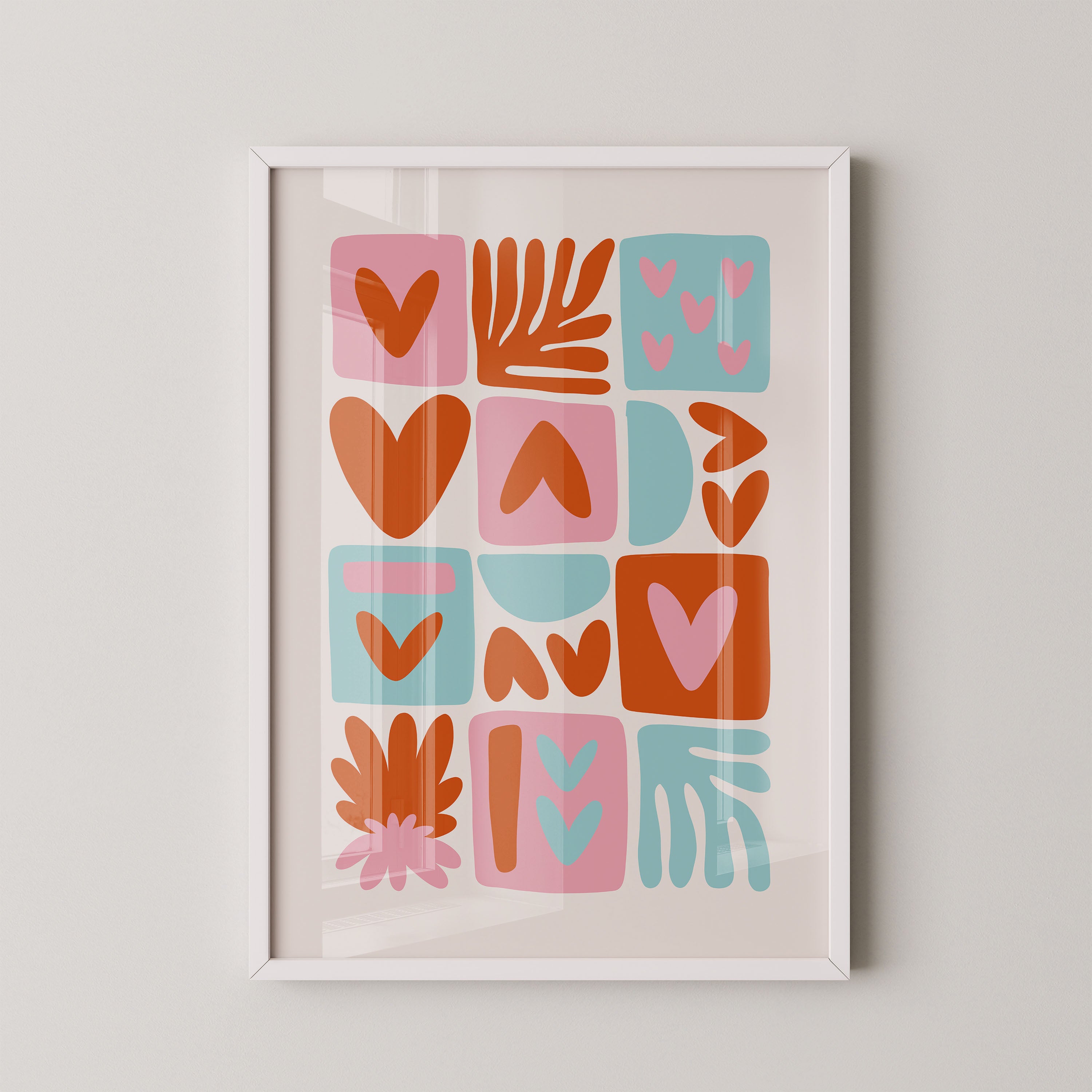 Blooming Shapes No Border.1 — Retro Heart Pattern Poster