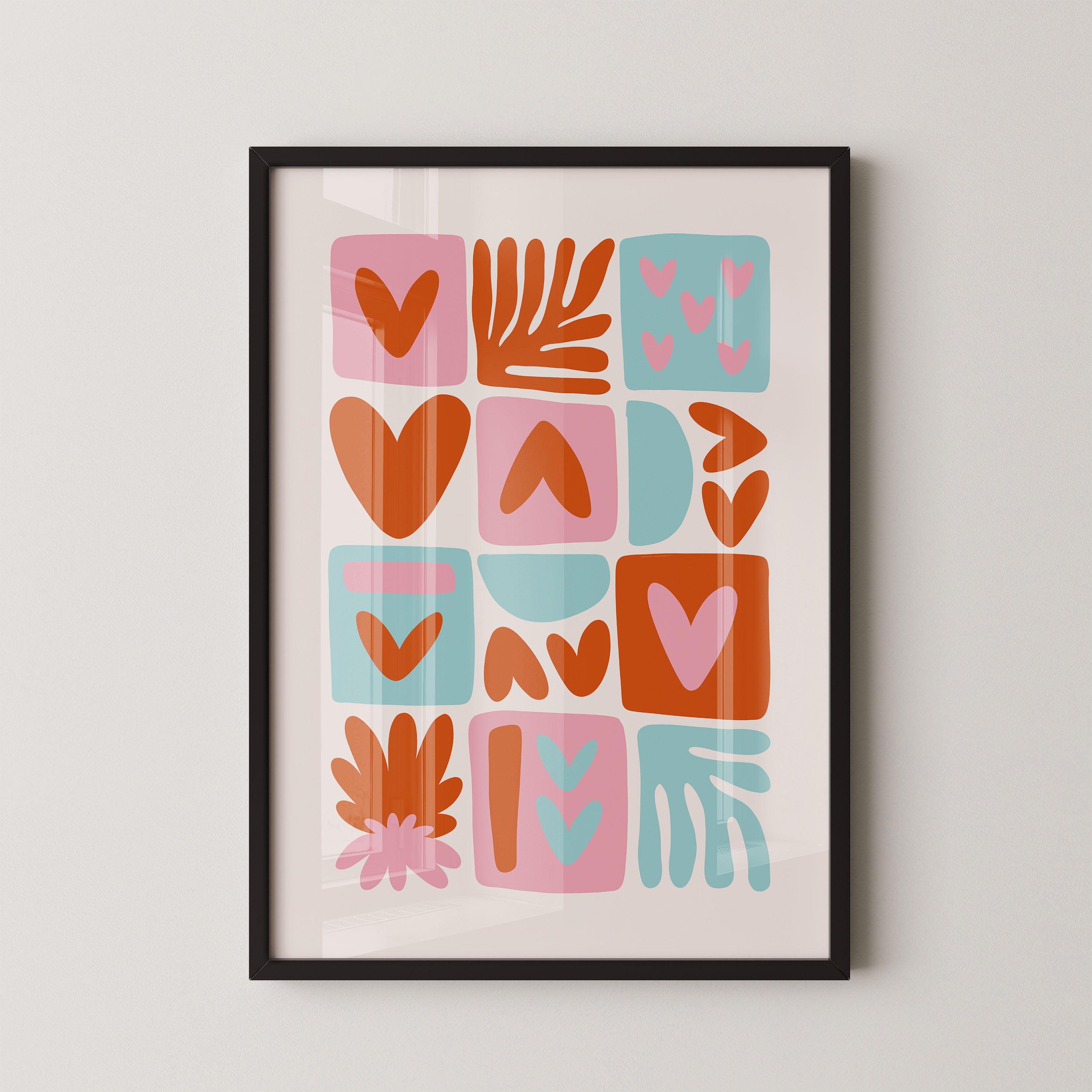 Blooming Shapes No Border.1 — Retro Heart Pattern Poster