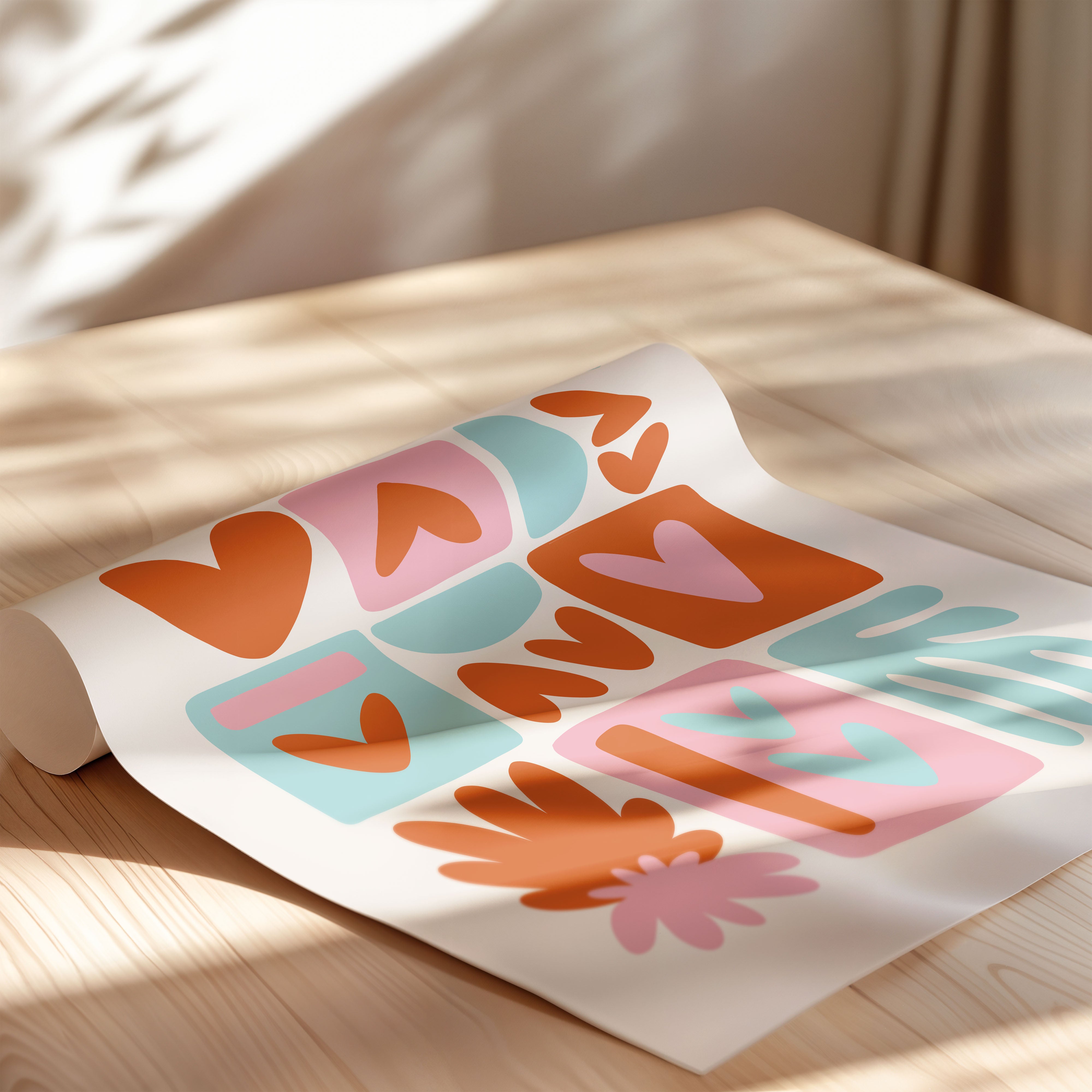 Blooming Shapes No Border.1 — Retro Heart Pattern Poster
