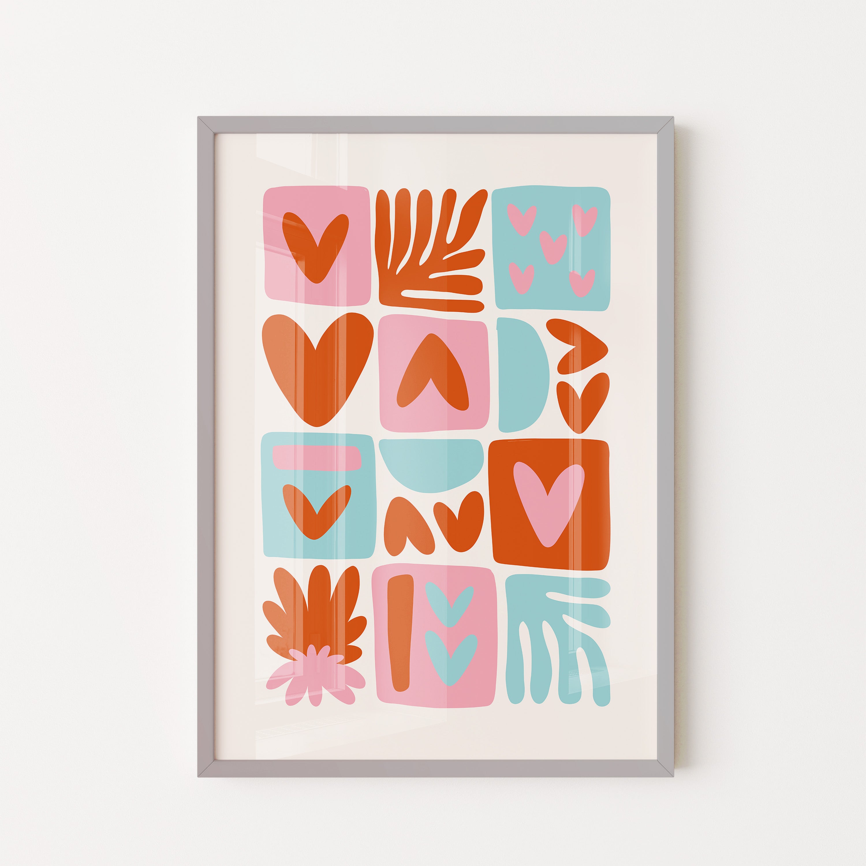 Blooming Shapes No Border.1 — Retro Heart Pattern Poster