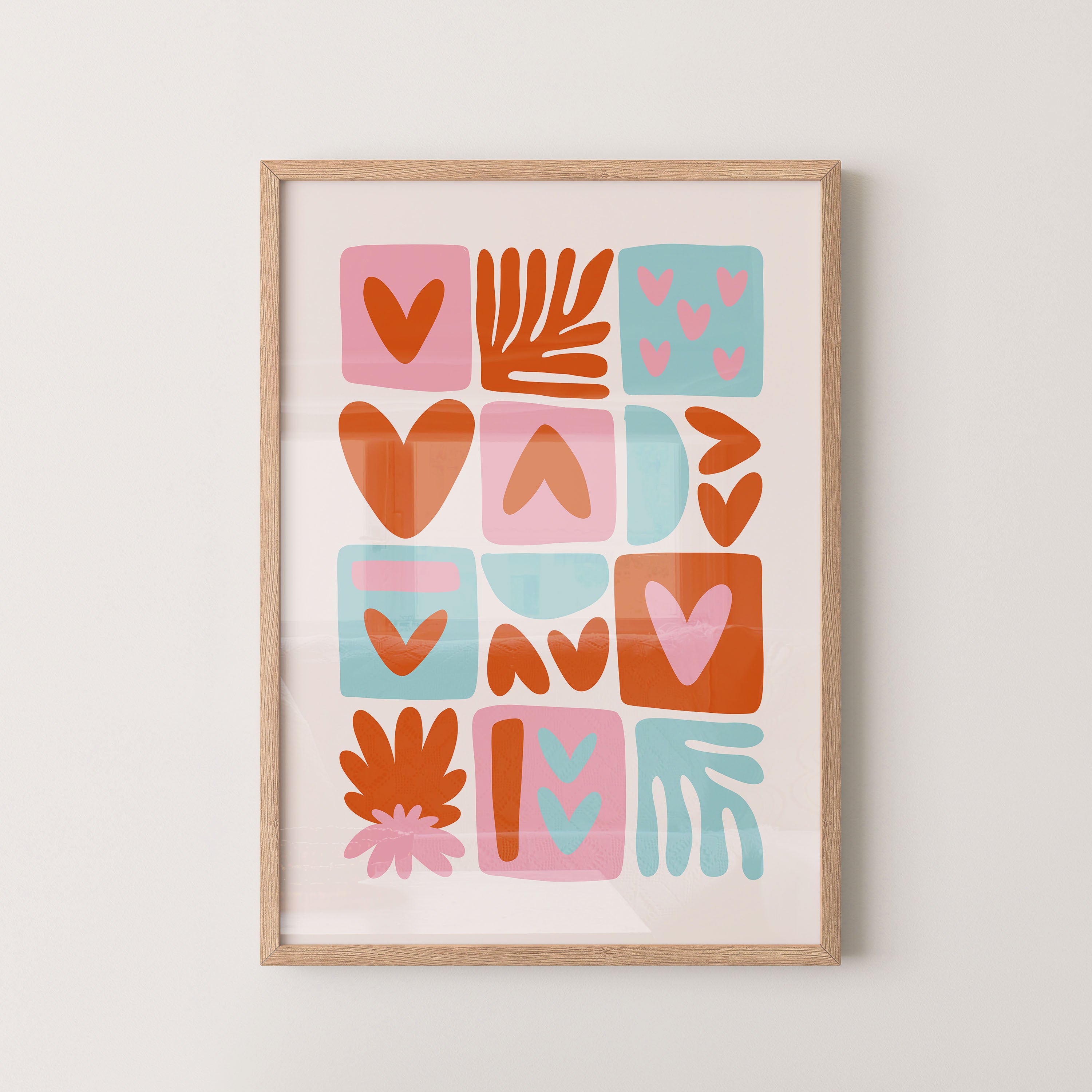 Blooming Shapes No Border.1 — Retro Heart Pattern Poster