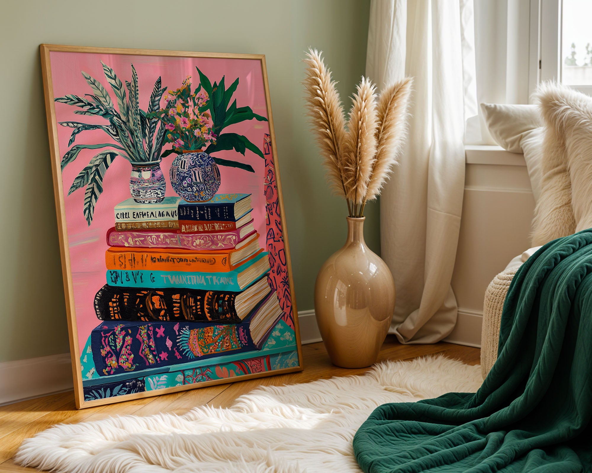 Botanical Library — Floral & Bookshelf Art