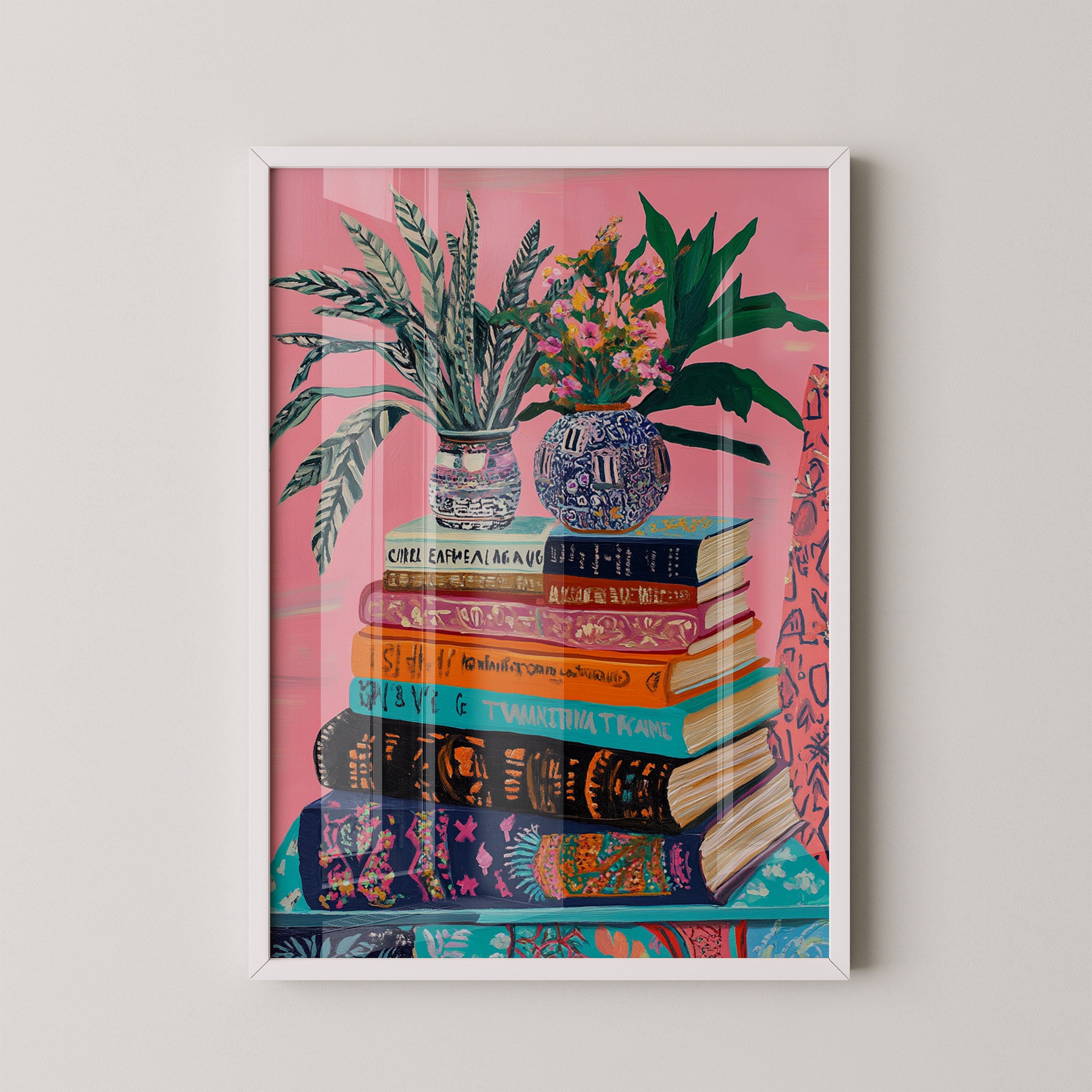 Botanical Library — Floral & Bookshelf Art