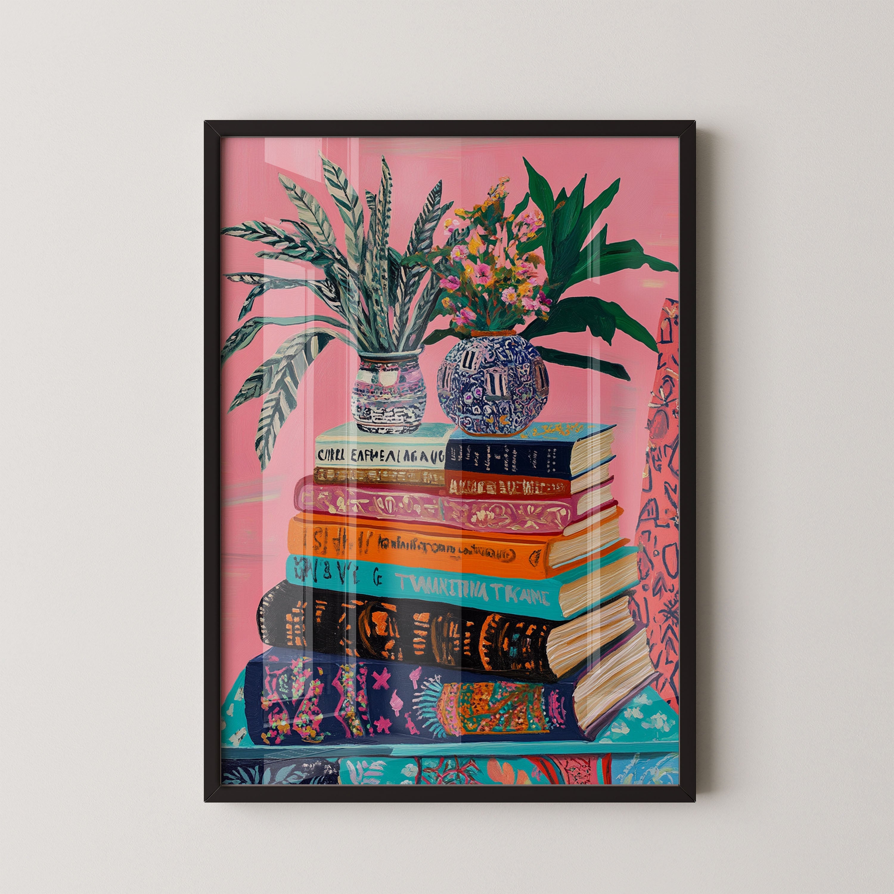 Botanical Library — Floral & Bookshelf Art