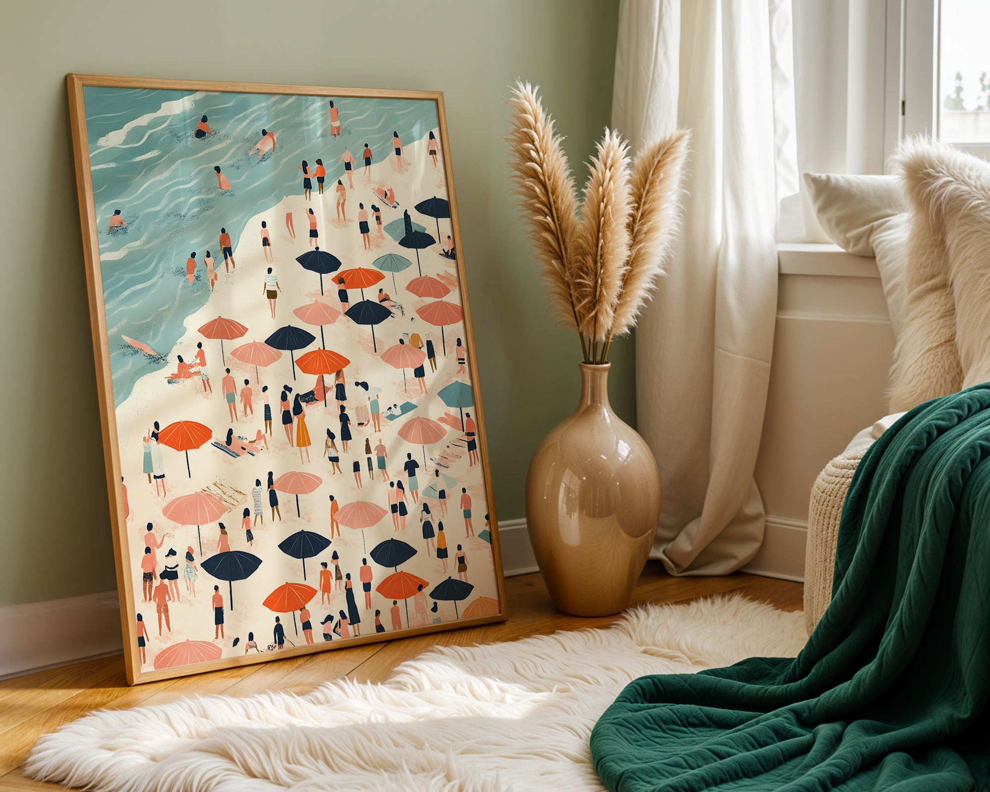 Crowded Beach Day – Coastal Summer Art