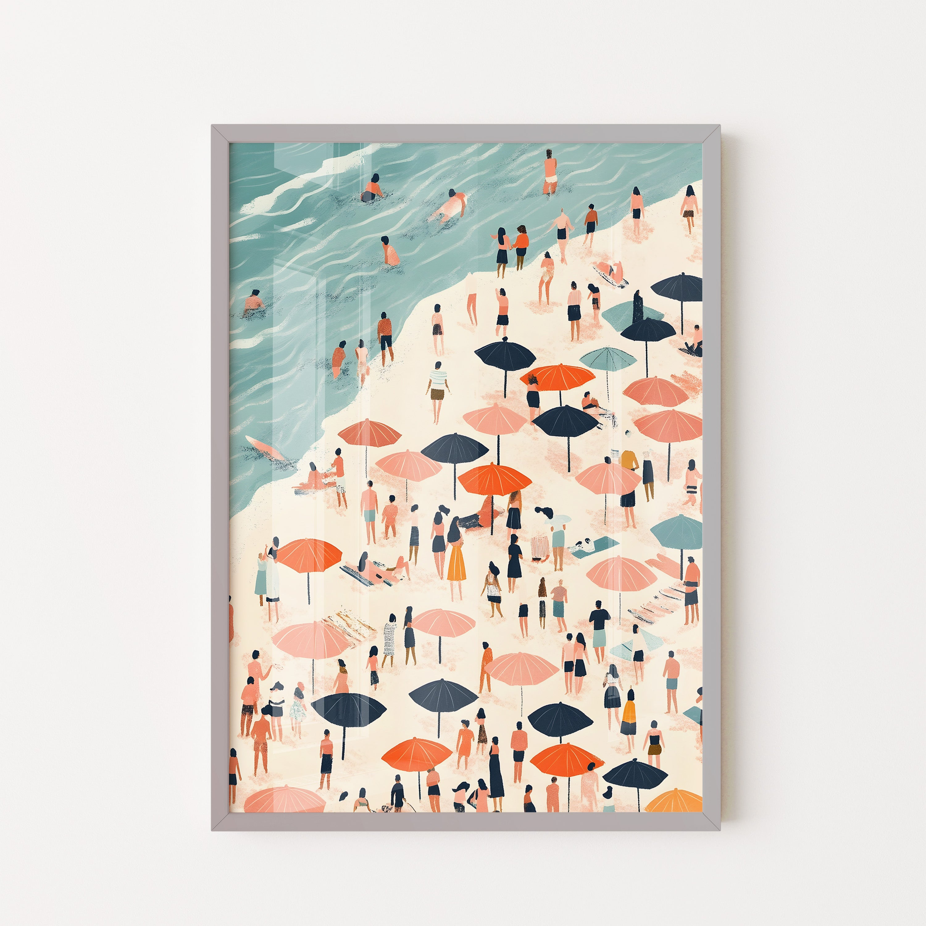 Crowded Beach Day – Coastal Summer Art