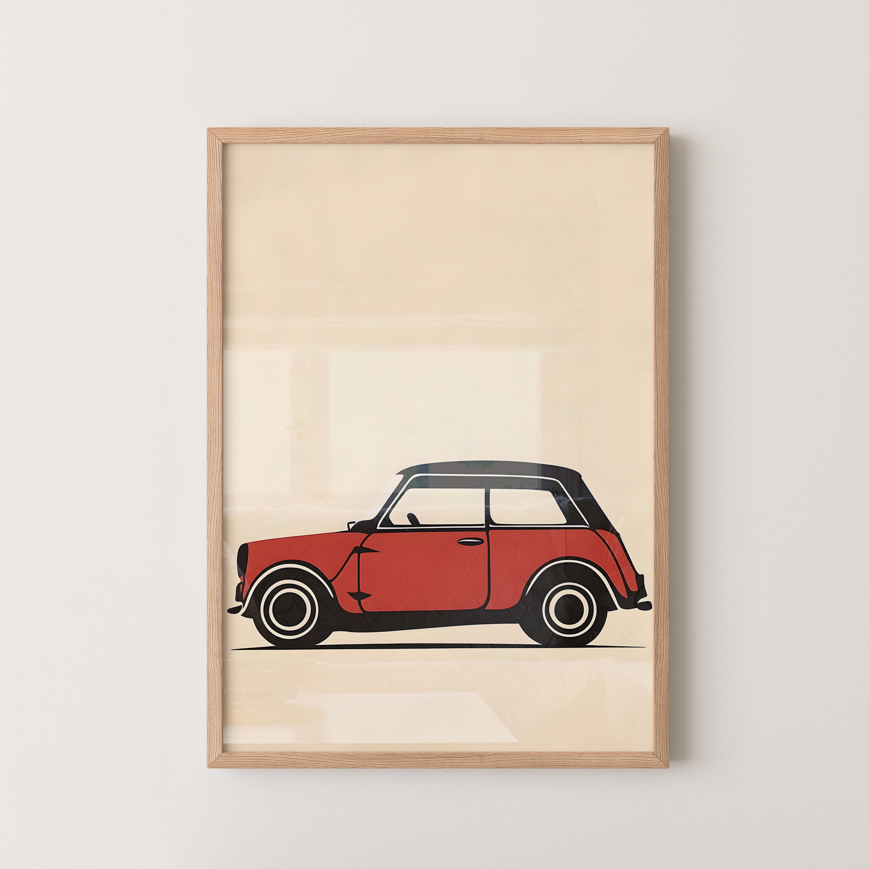 Classic Mini Cooper In Red – Vintage Line Art Print