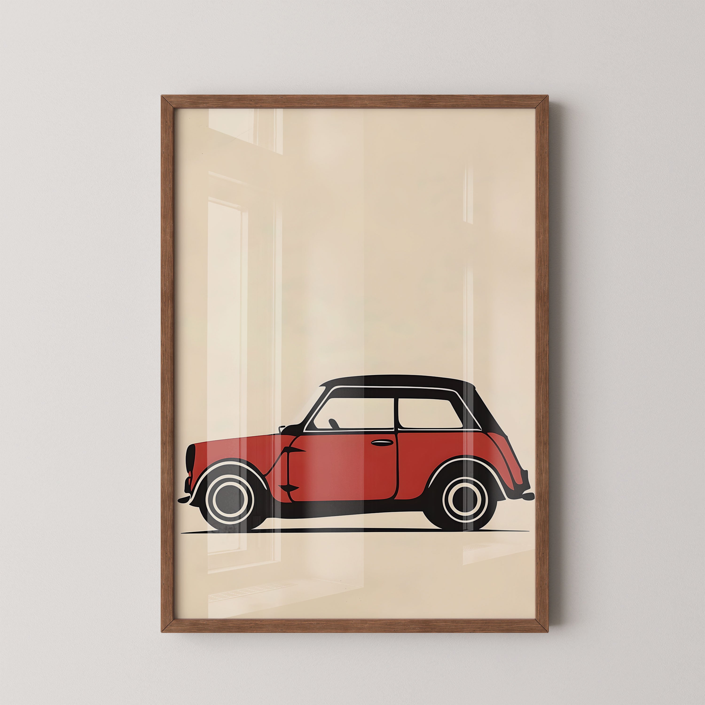 Classic Mini Cooper In Red – Vintage Line Art Print